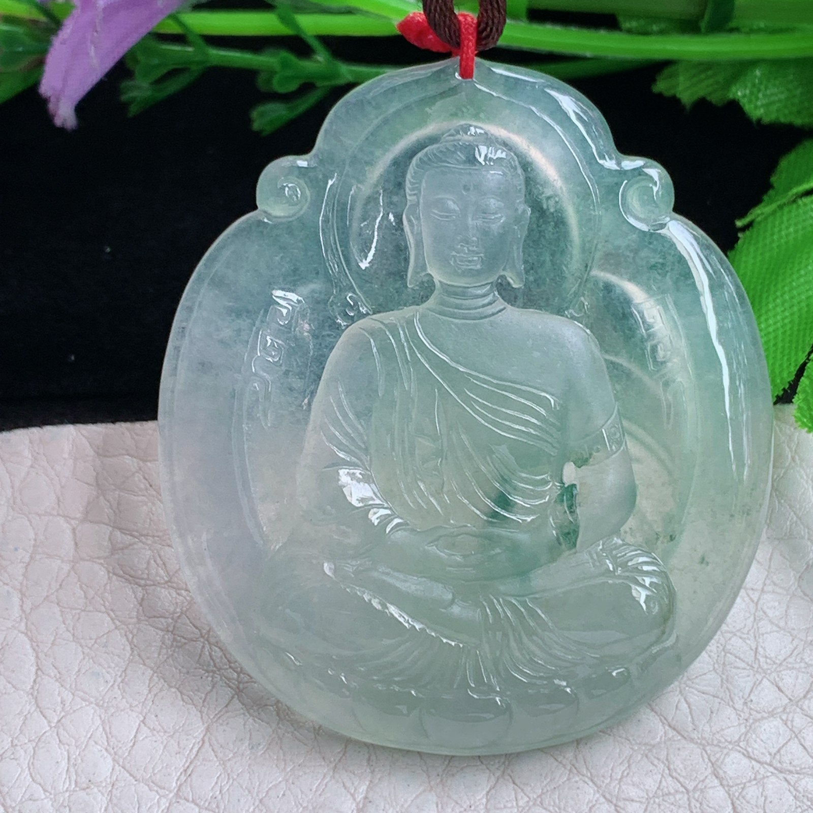 Bg实拍48.8*43*5缅甸翡翠冰种睛水大日如来吊坠生肖守护神佛祖玉坠