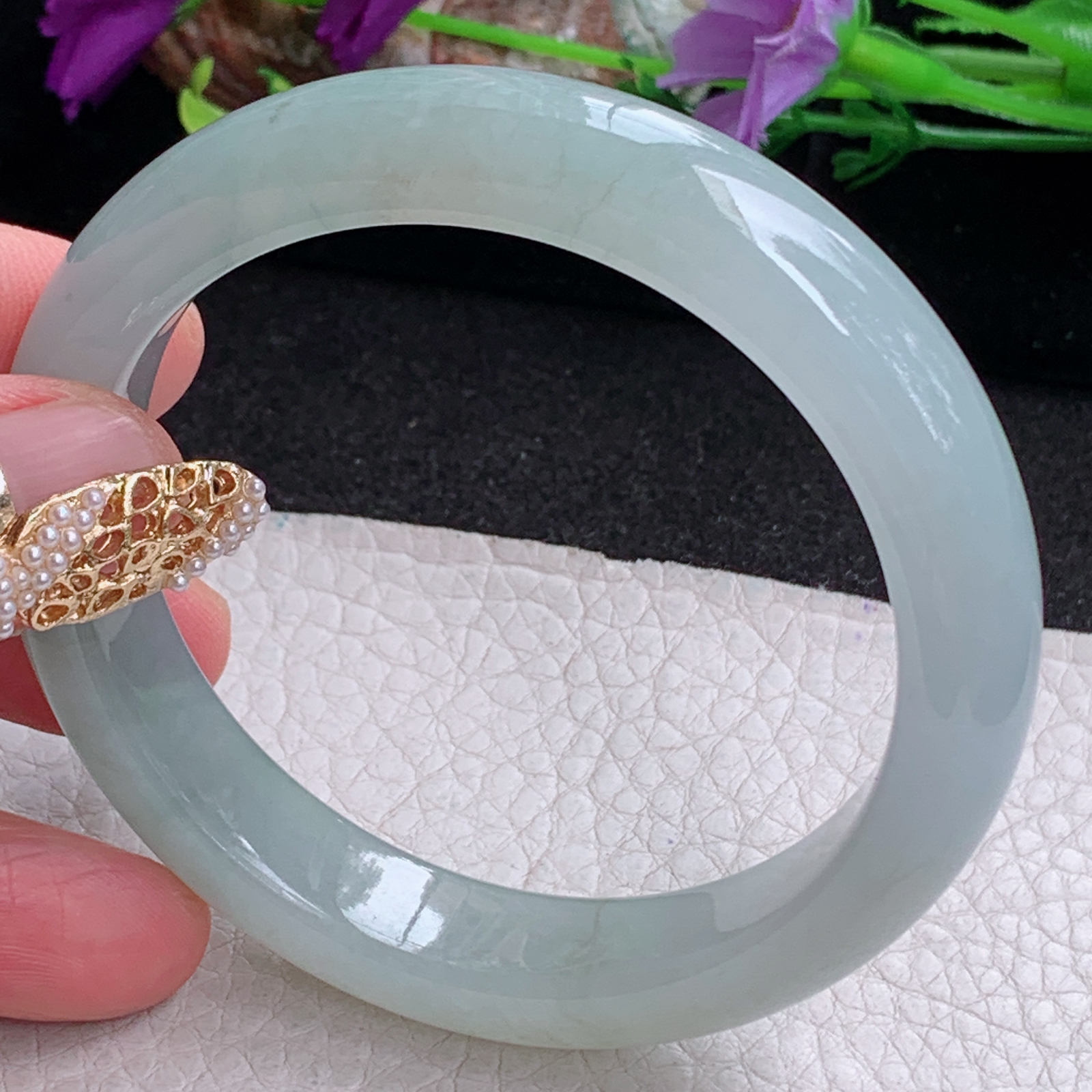 z实拍57*12.3*8.3平安镯 天然缅甸翡翠a货手镯女款晴底飘花正圈玉镯子