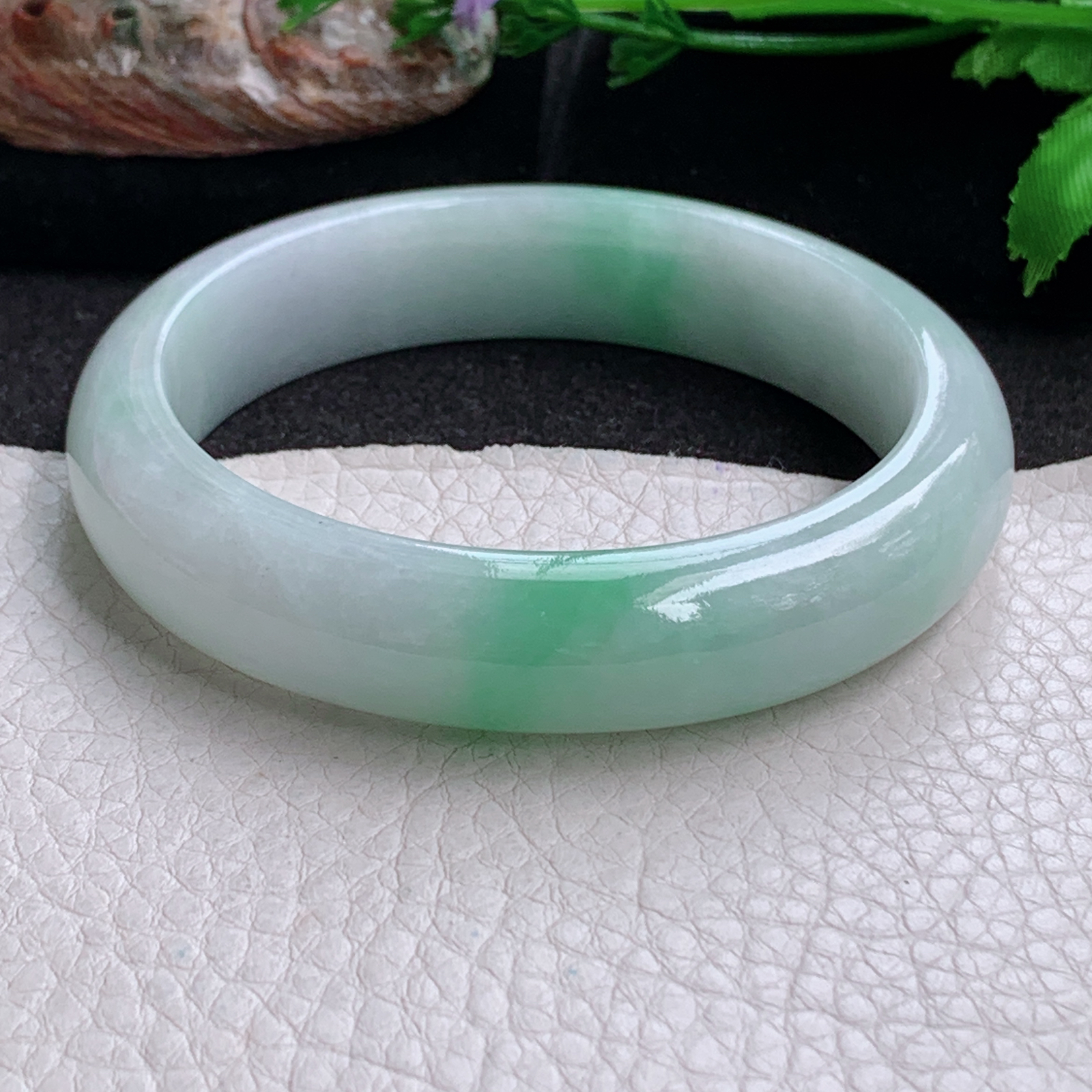 hy实拍59*13.8*8.6平安镯 天然缅甸翡翠a货手镯飘绿厚装正圈玉镯子