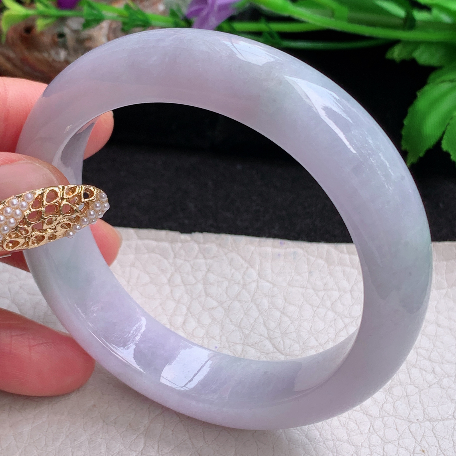 ee实拍57*14.6*8.2平安镯 天然缅甸翡翠a货手镯淡春带彩正圈玉镯子