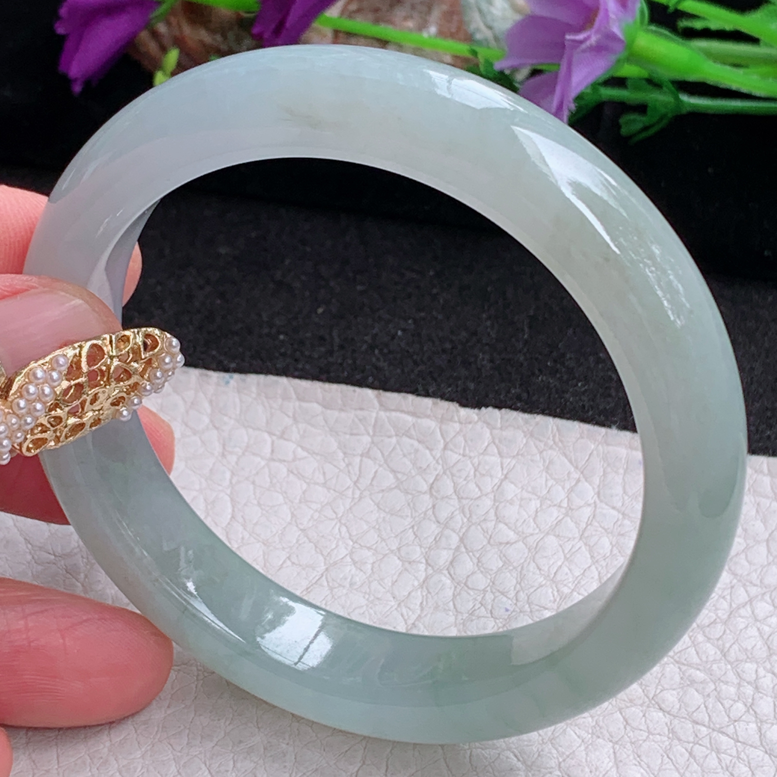 z实拍57*12.3*8.3平安镯 天然缅甸翡翠a货手镯女款晴底飘花正圈玉镯子