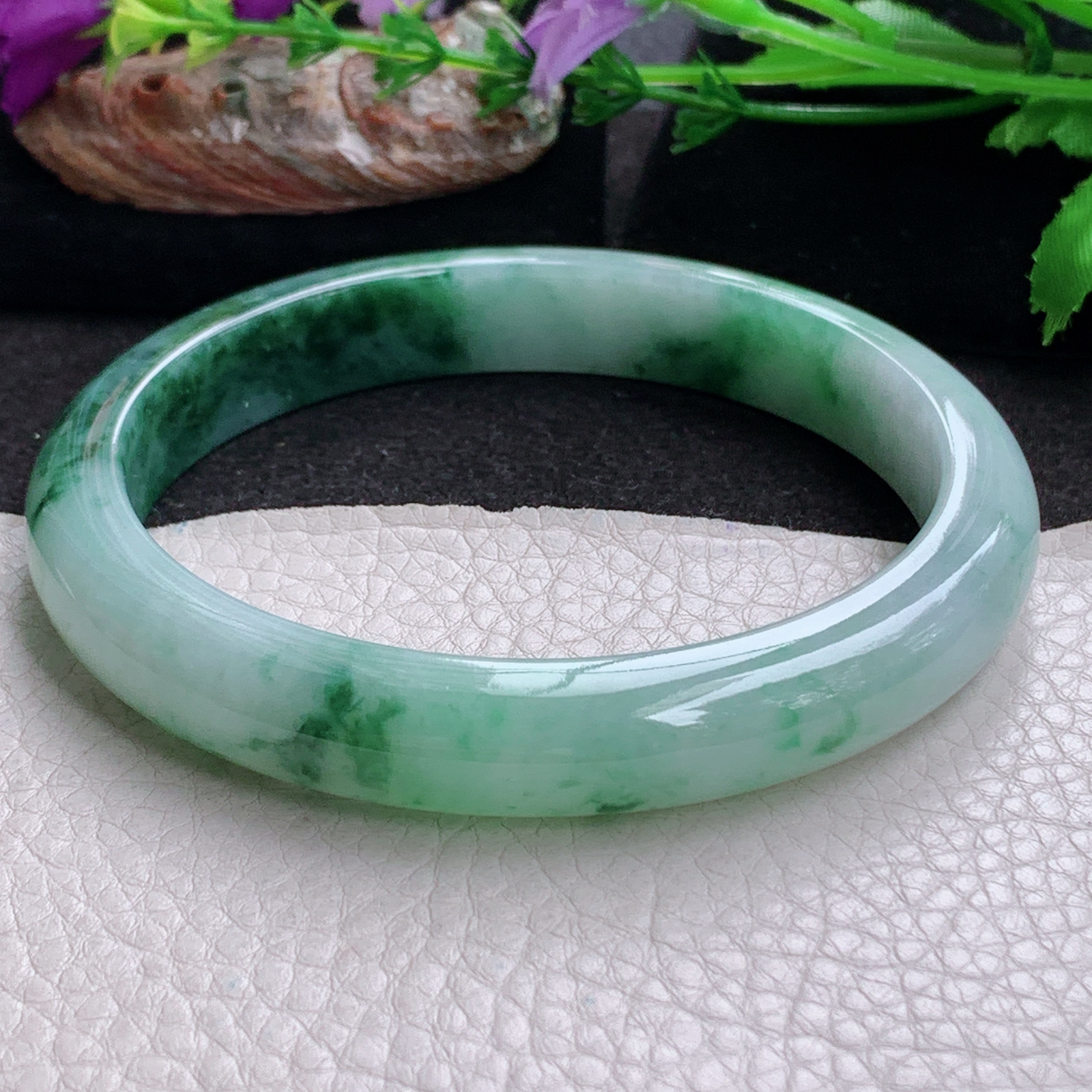 js大圈口71*12.3*9臂镯 天然缅甸翡翠a货手镯飘花大气正圈玉镯子