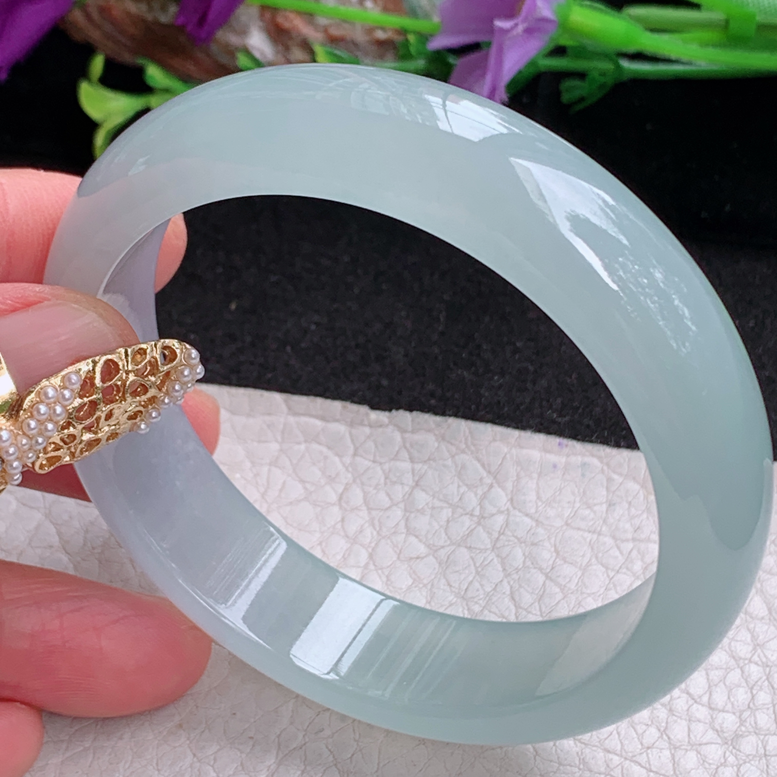 z实拍57*15.2*7.8平安镯 天然缅甸翡翠a货手镯女款冰种晴底正圈玉镯子