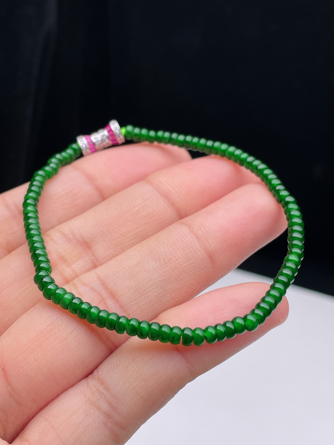 ️ 3.1mm满绿盘珠手链