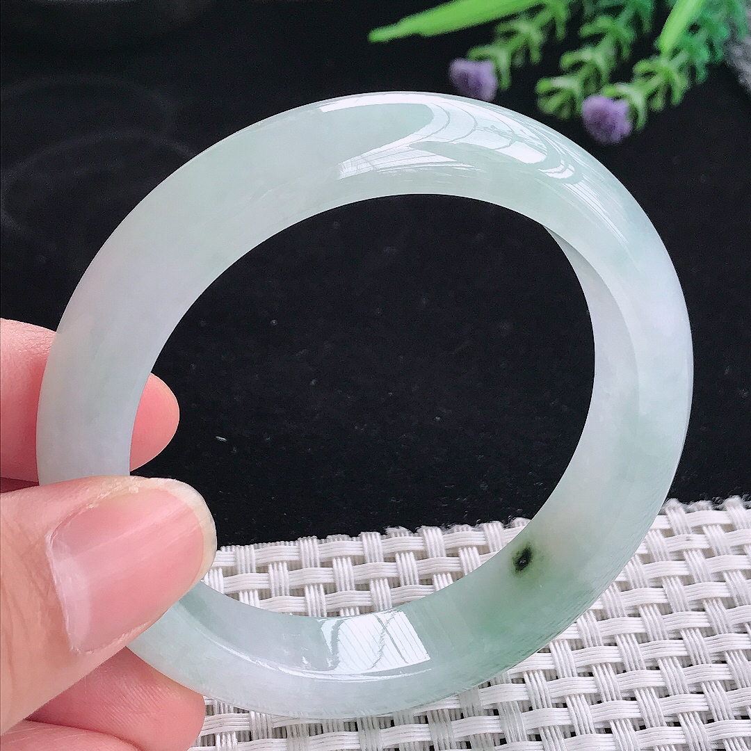 实拍A货翡翠55.5/13/8.8老坑冰润起胶飘花手镯宽边玉镯平安镯