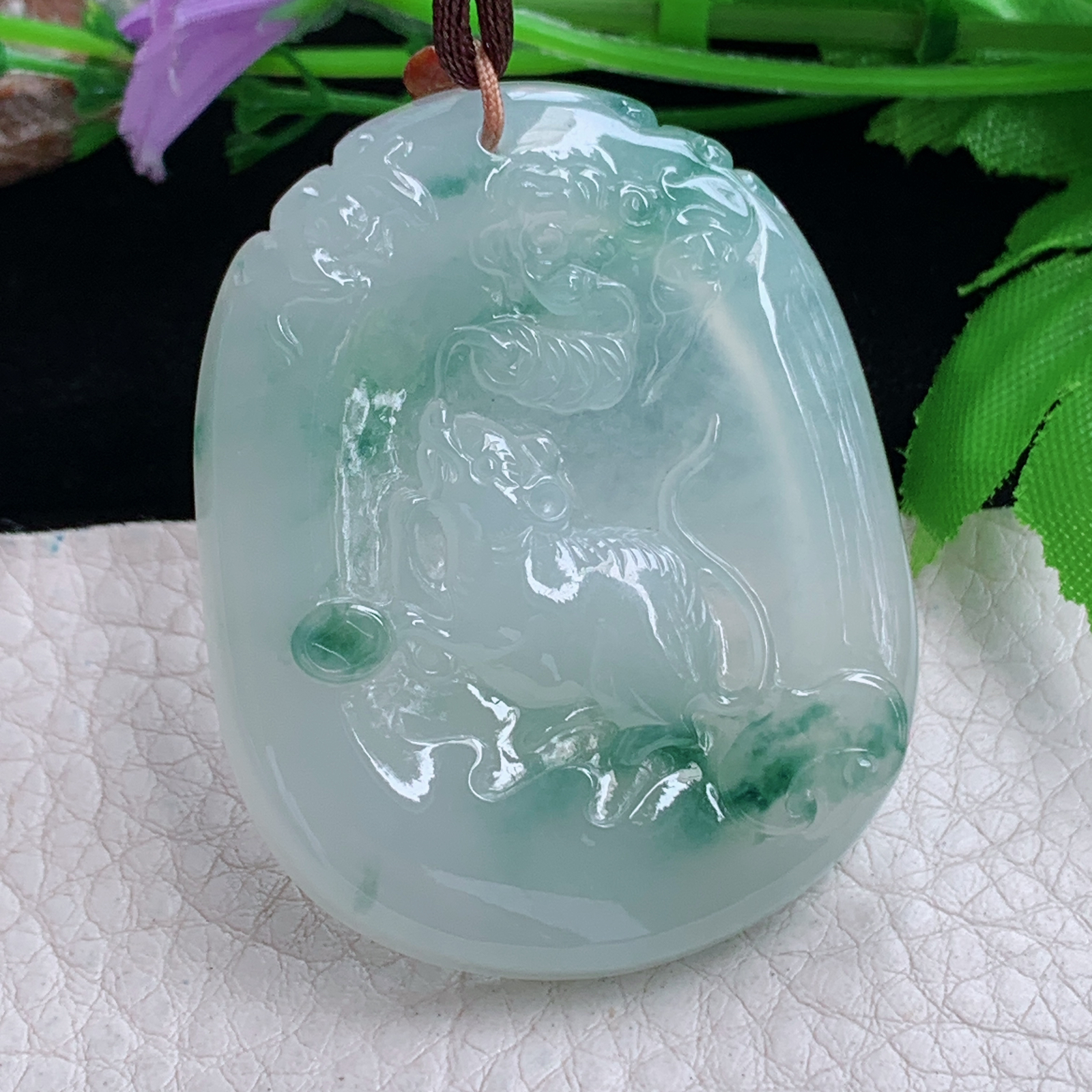 Bg实拍51.3*40.6*6.3缅甸翡翠冰飘花招财鼠吊坠生肖老鼠玉坠