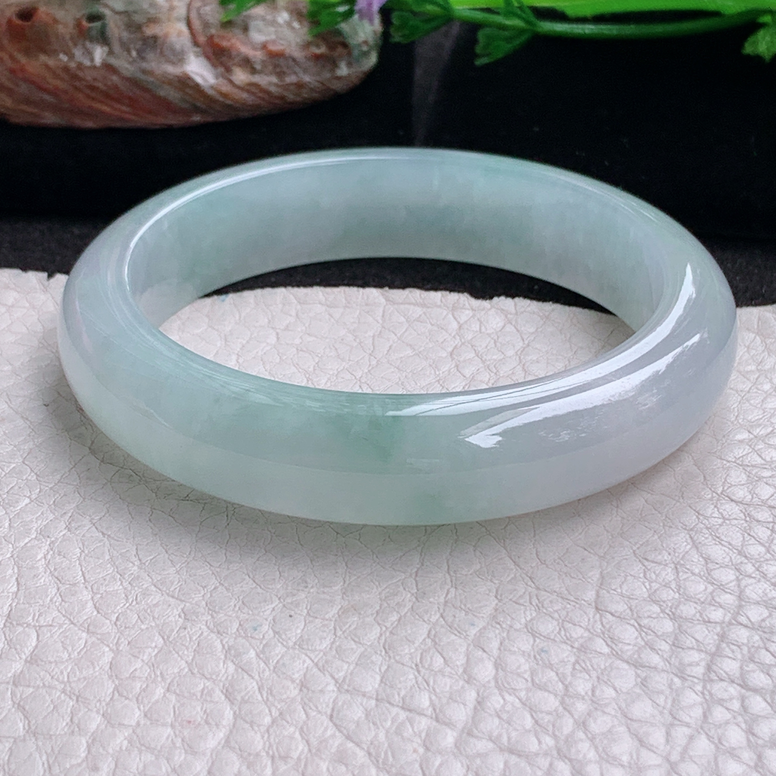 r实拍54:5*12.8*8平安镯 天然缅甸翡翠a货冰飘花正圈玉镯子