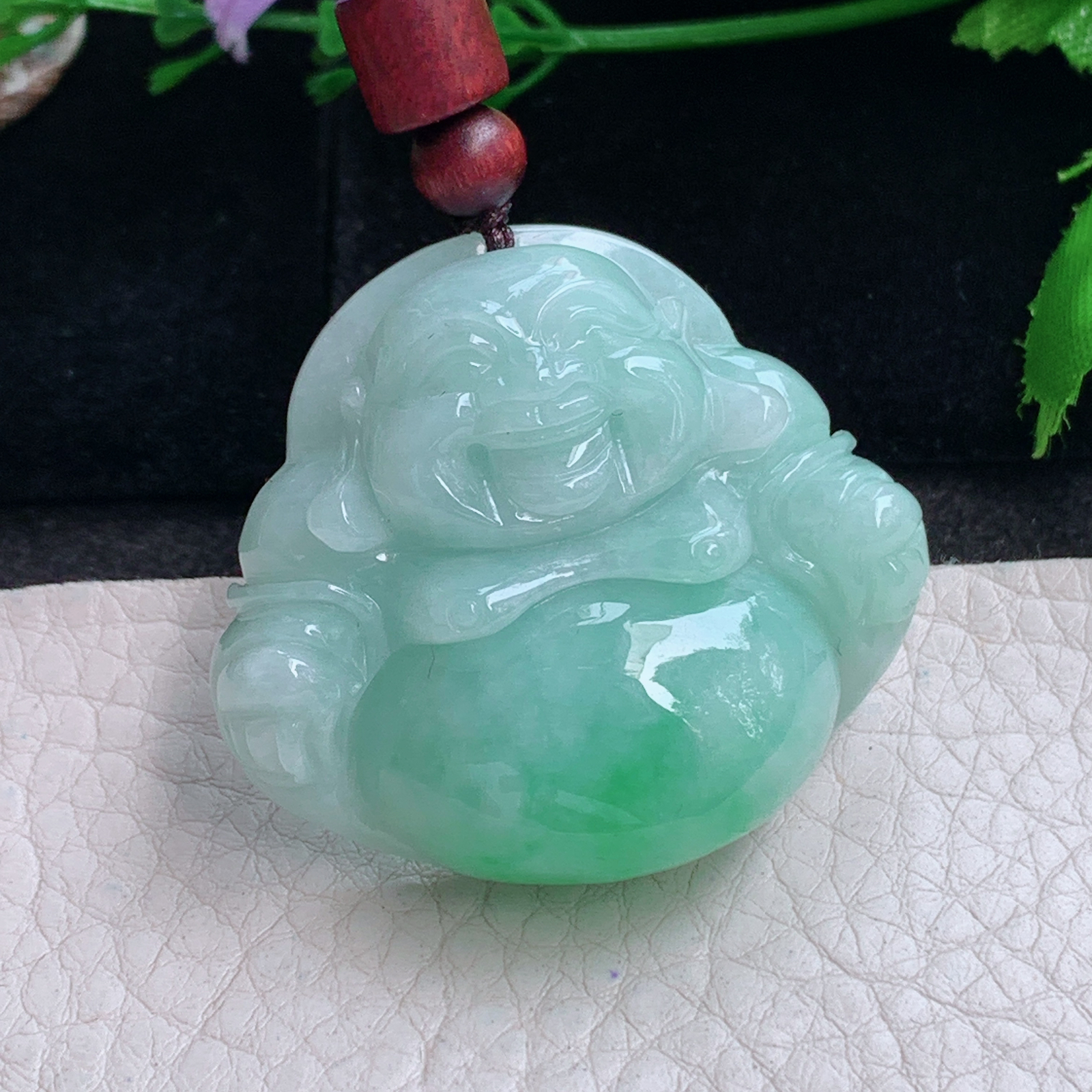zen实拍36.5*41.3*13.3缅甸翡翠青绿色佛公吊坠开心弥勒佛像项坠