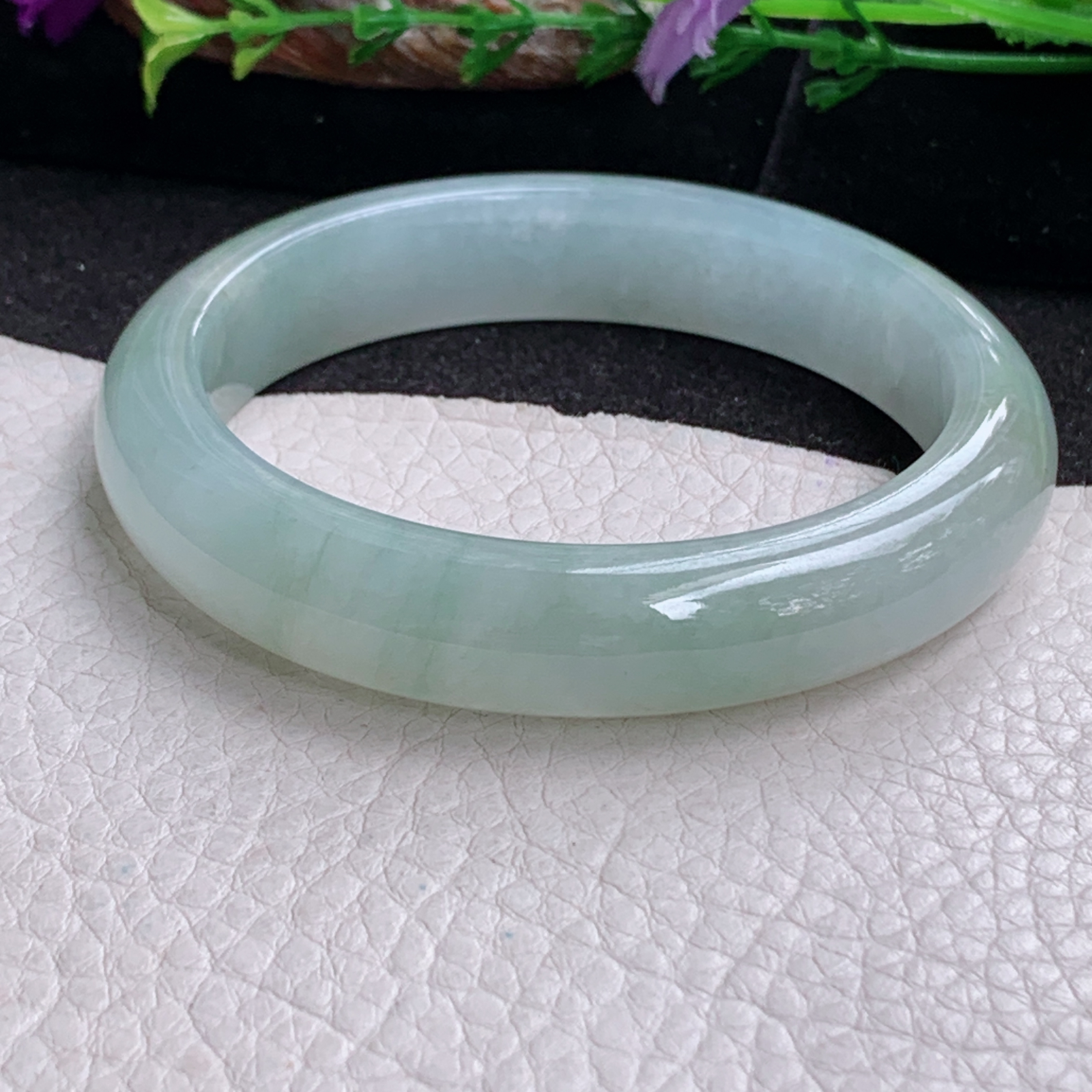 z实拍57*12.3*8.3平安镯 天然缅甸翡翠a货手镯女款晴底飘花正圈玉镯子