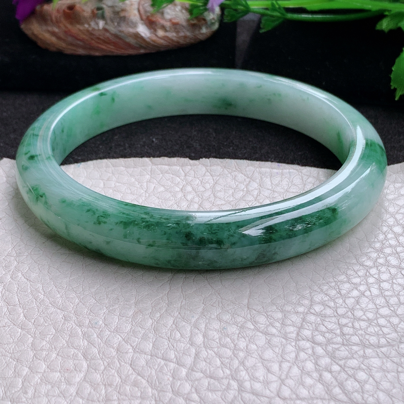 js大圈口71*12.3*9臂镯 天然缅甸翡翠a货手镯飘花大气正圈玉镯子