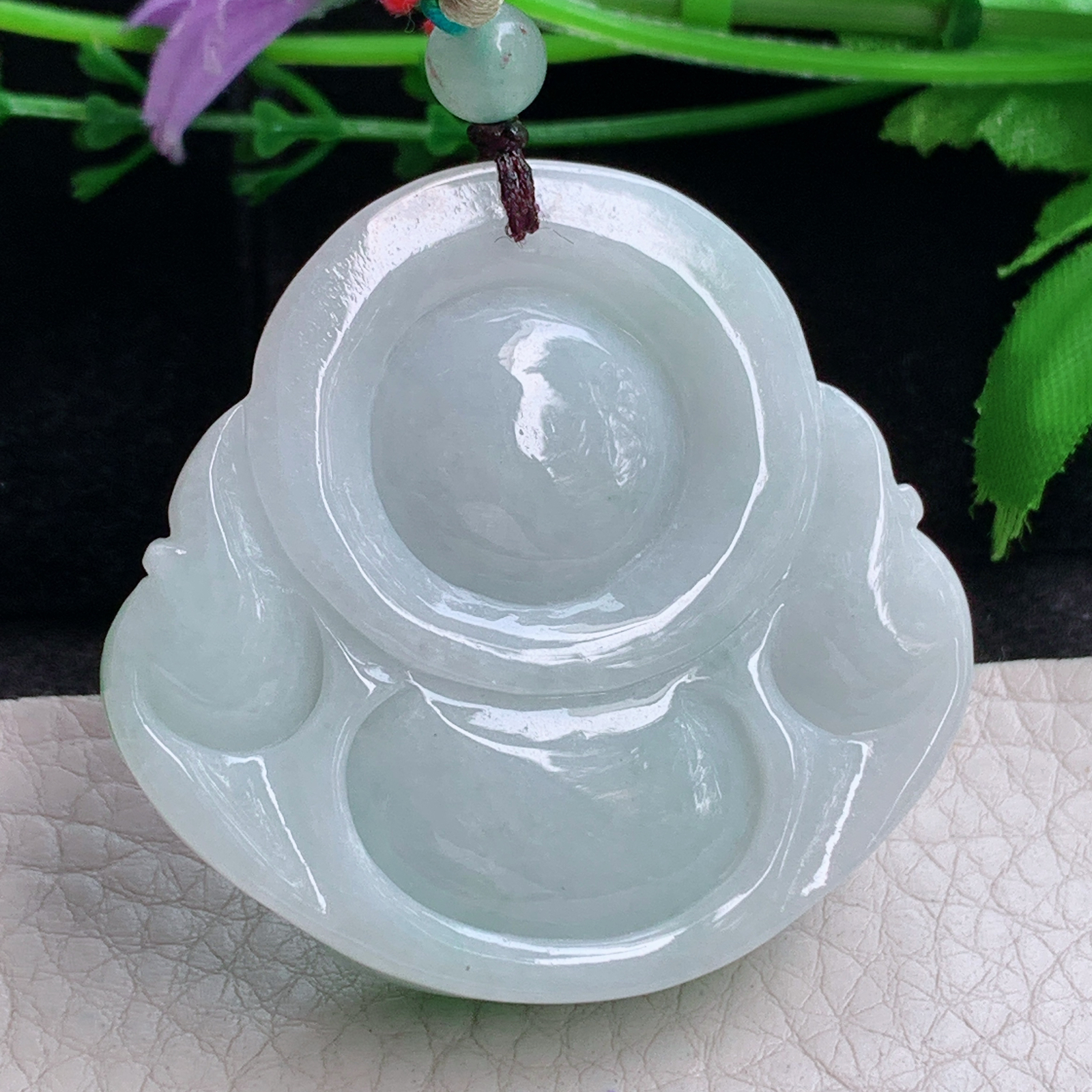 zen实拍46*48*12.3缅甸翡翠飘阳绿大佛公吊坠大肚弥勒佛像项坠毛衣坠