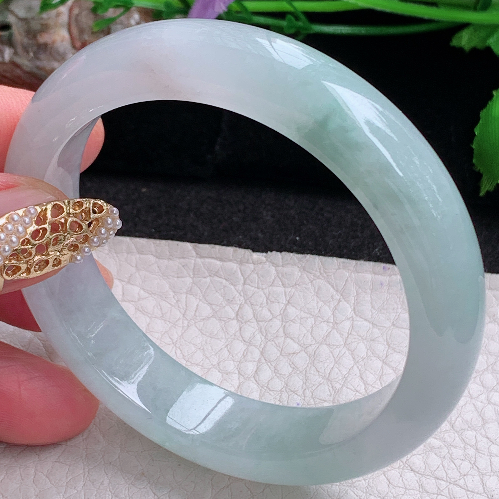 r实拍54:5*12.8*8平安镯 天然缅甸翡翠a货冰飘花正圈玉镯子