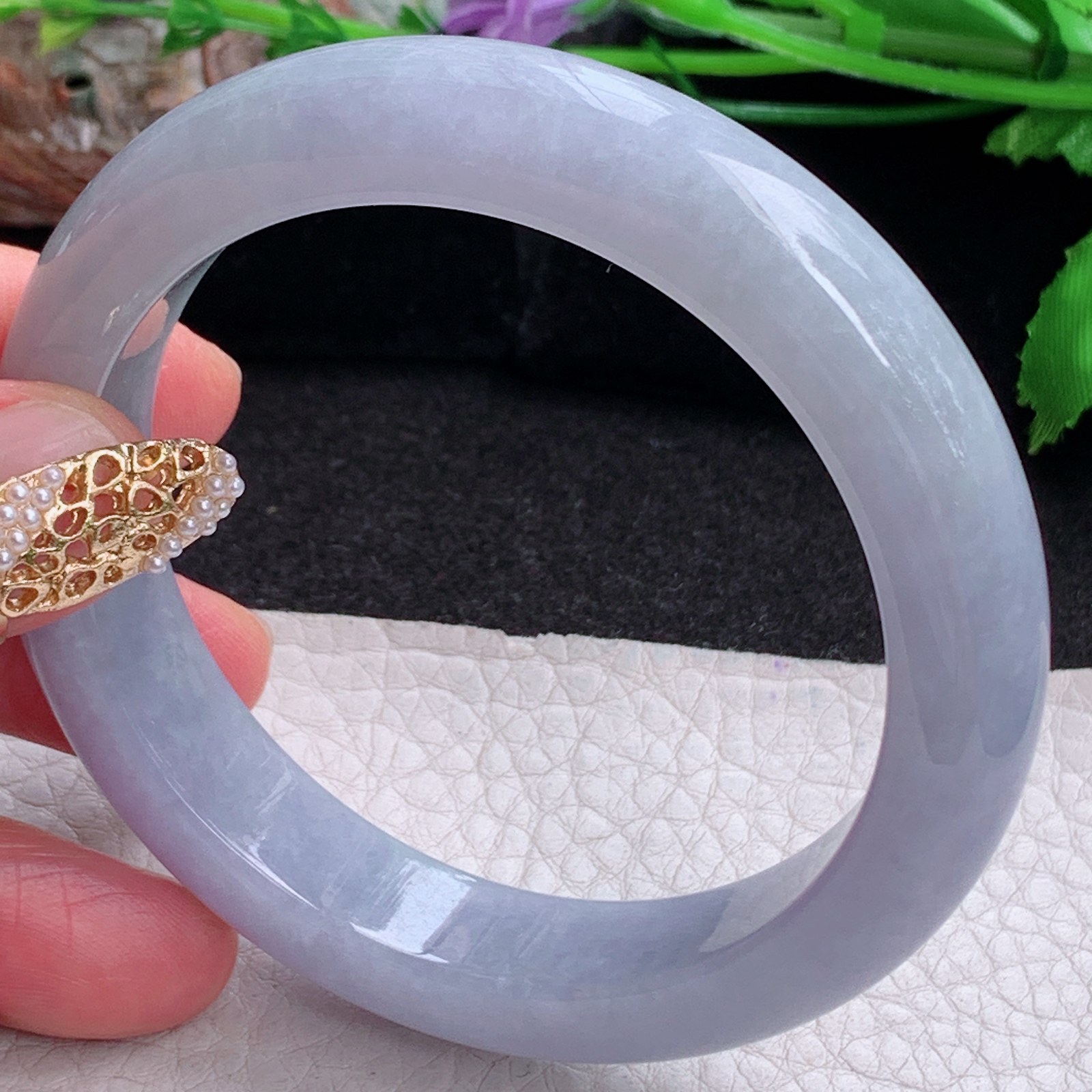 jm实拍56*12.5*9平安镯 天然缅甸翡翠a货水润紫罗兰正圈玉镯子