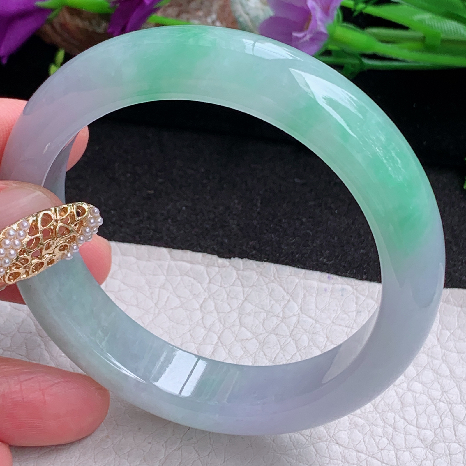 xc实拍56.5*13.8*8.6平安镯 天然缅甸翡翠a货手镯清新飘绿厚装正圈玉镯子