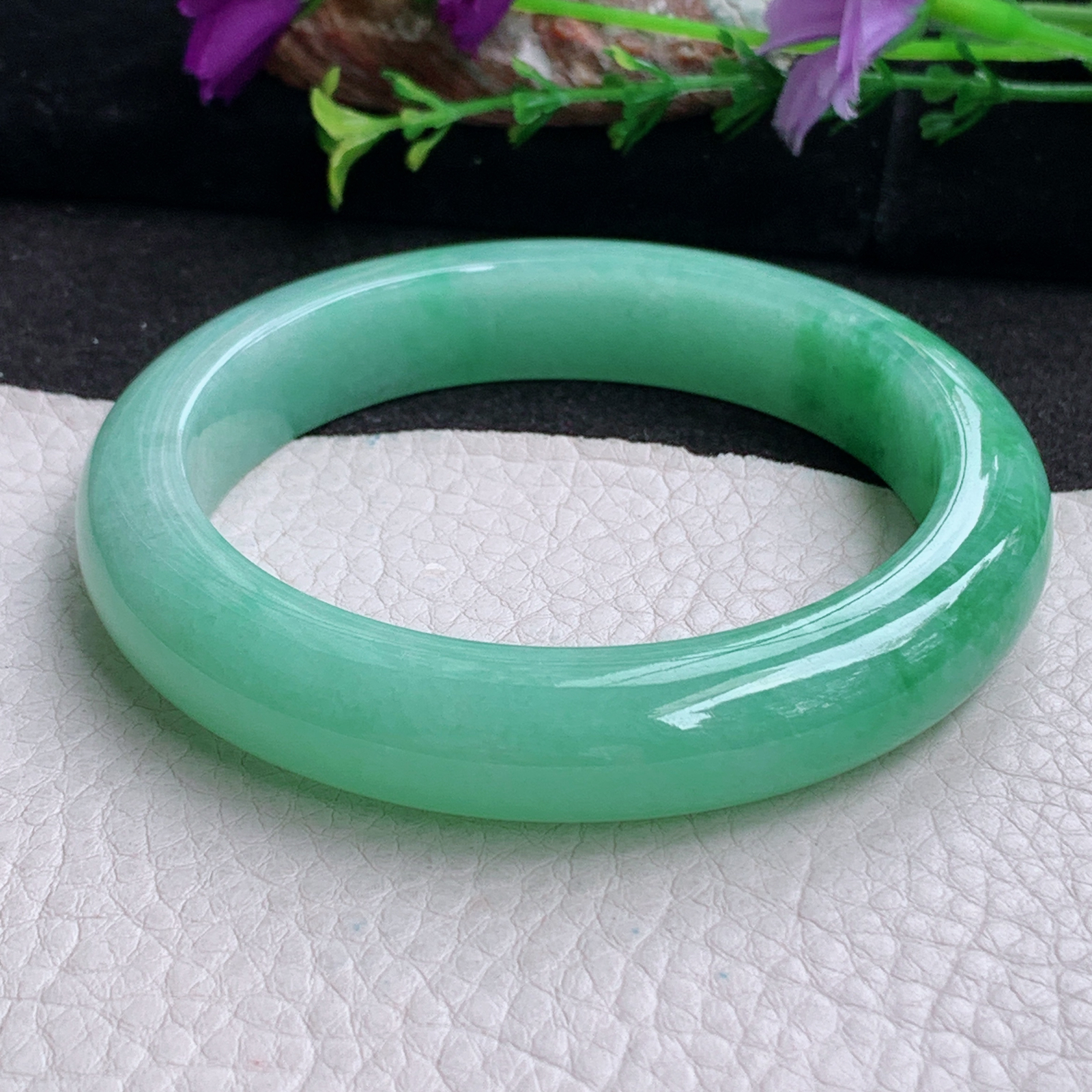 xc大圈口60*12.5*9.3平安镯 天然缅甸翡翠a货手镯辣绿厚装正圈玉镯子