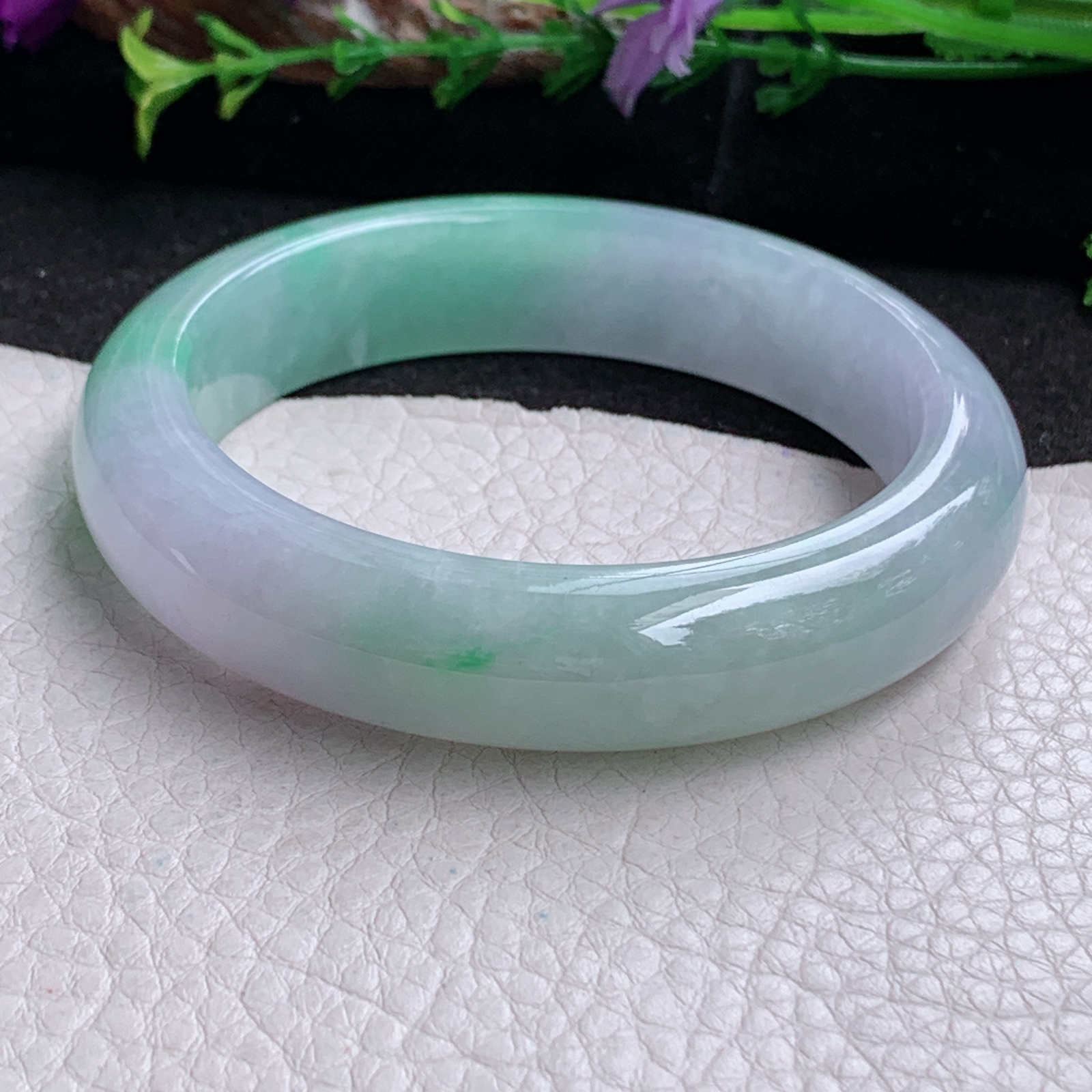 xc实拍56.5*13.8*8.6平安镯 天然缅甸翡翠a货手镯清新飘绿厚装正圈玉镯子