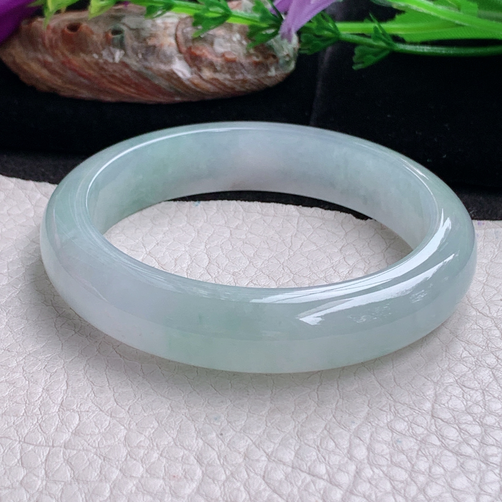 r实拍54:5*12.8*8平安镯 天然缅甸翡翠a货冰飘花正圈玉镯子