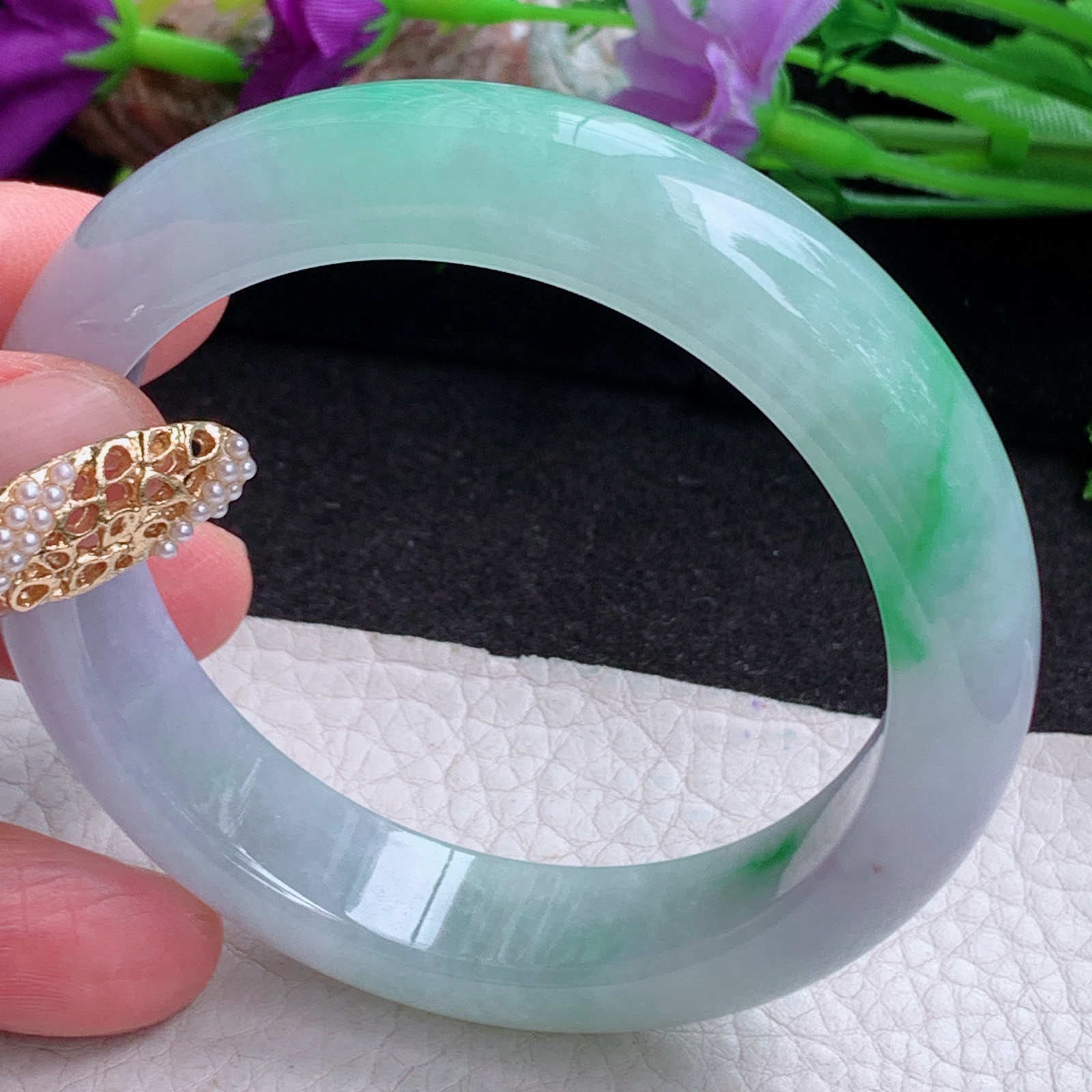 xc实拍56.5*13.8*8.6平安镯 天然缅甸翡翠a货手镯清新飘绿厚装正圈玉镯子