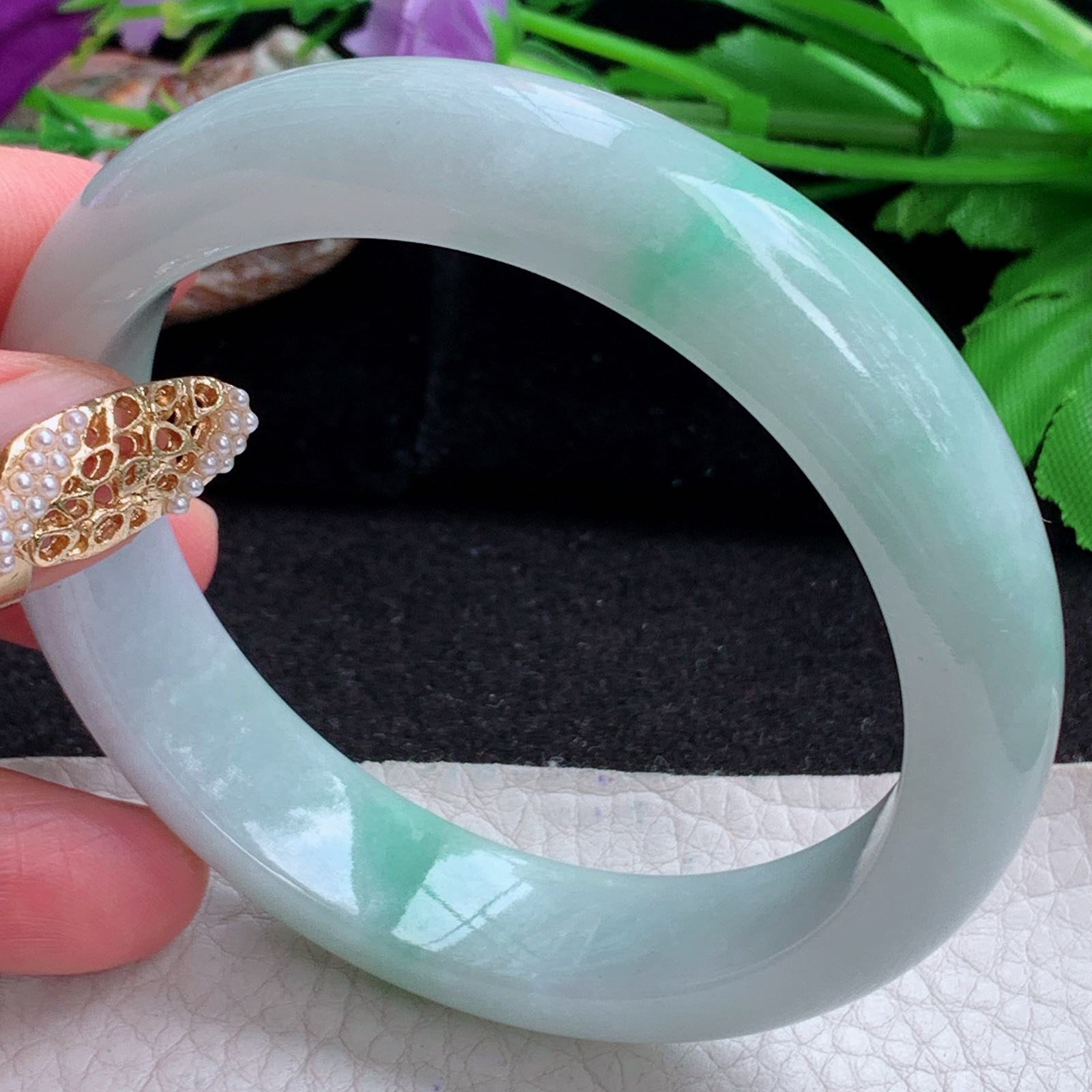 hy实拍59*13.8*8.6平安镯 天然缅甸翡翠a货手镯飘绿厚装正圈玉镯子