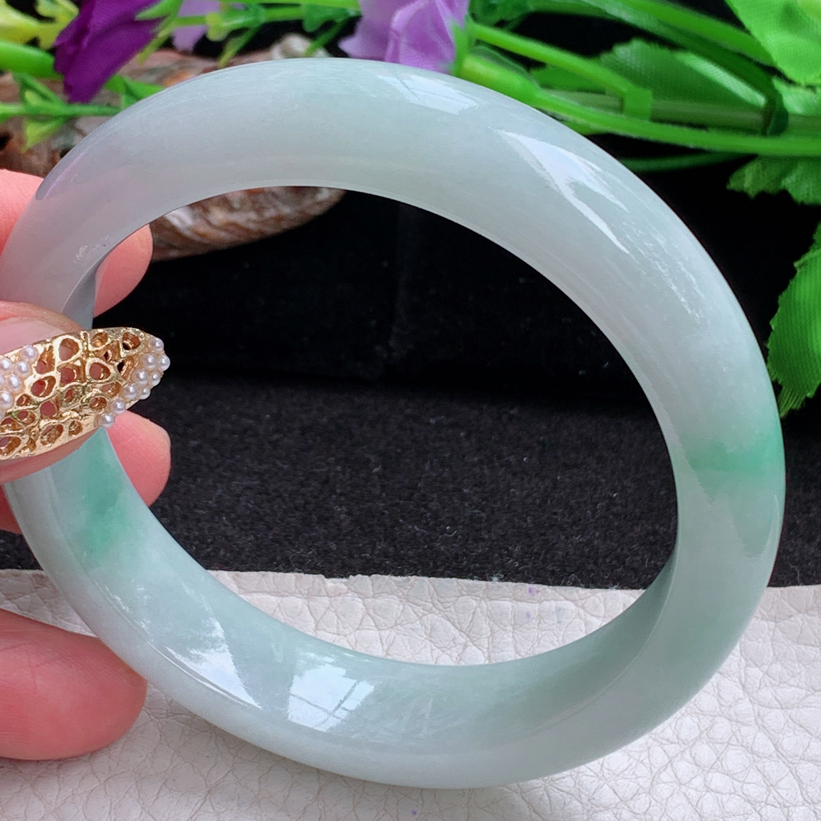 hy实拍59*13.8*8.6平安镯 天然缅甸翡翠a货手镯飘绿厚装正圈玉镯子