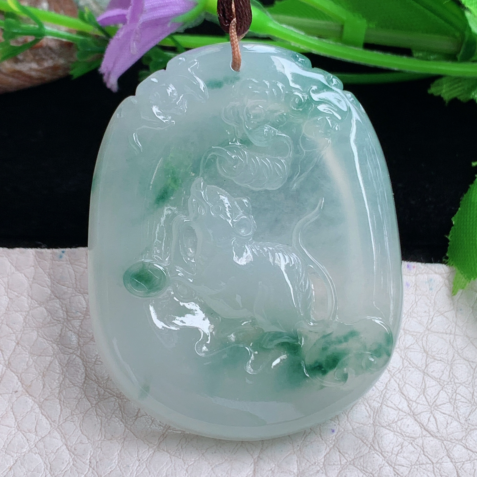 Bg实拍51.3*40.6*6.3缅甸翡翠冰飘花招财鼠吊坠生肖老鼠玉坠