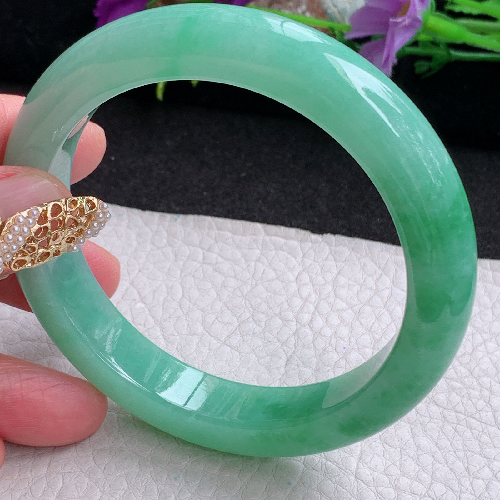 xc大圈口60*12.5*9.3平安镯 天然缅甸翡翠a货手镯辣绿厚装正圈玉镯子