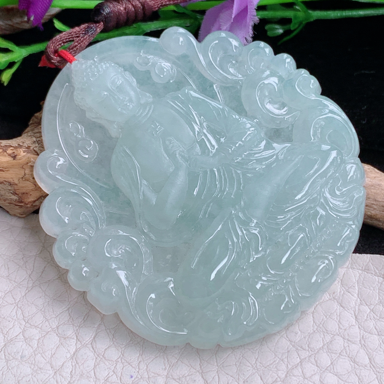 bg实拍57*53.2*8.8缅甸翡翠a货精雕冰晴厚装大日如来佛祖玉吊坠 玉挂件