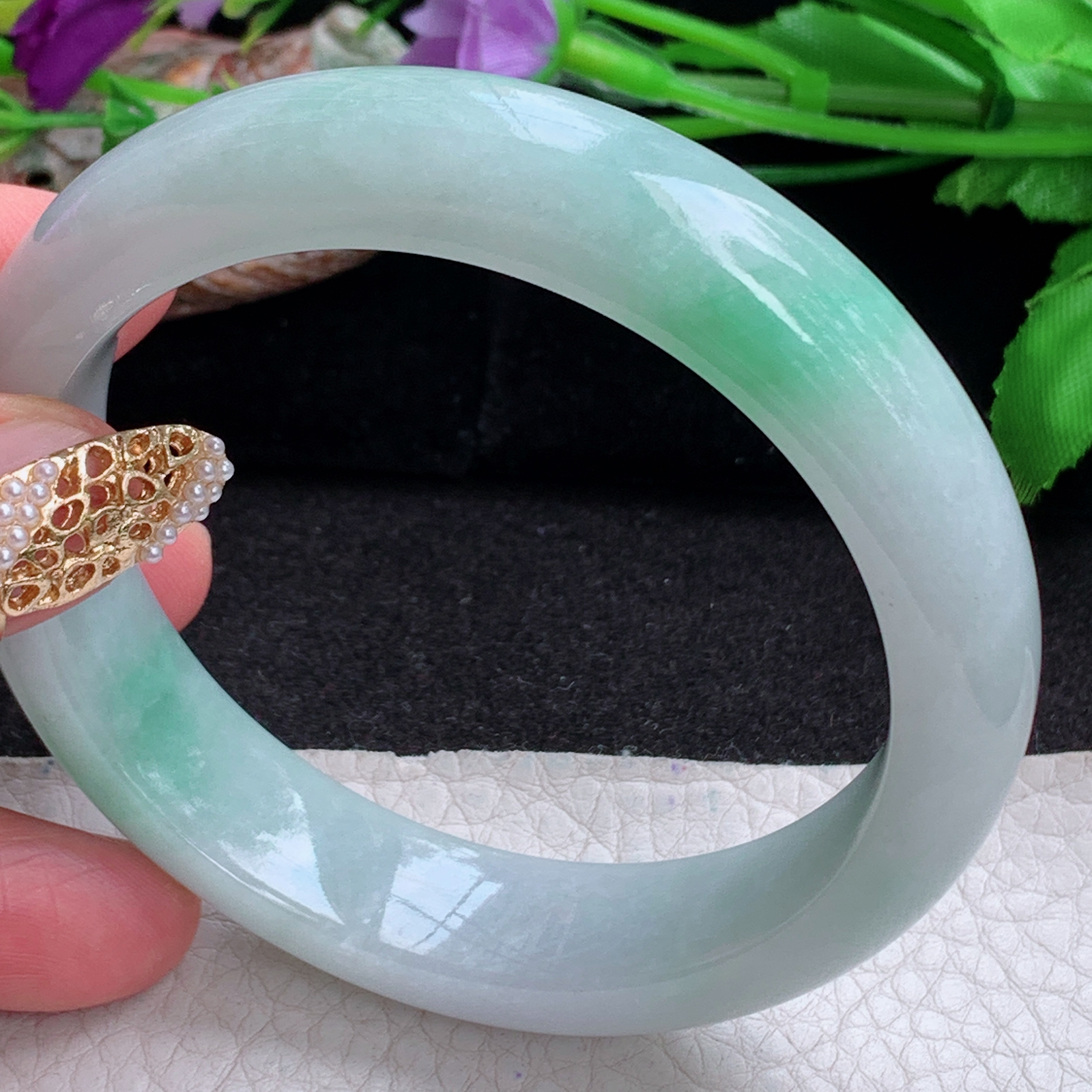 hy实拍59*13.8*8.6平安镯 天然缅甸翡翠a货手镯飘绿厚装正圈玉镯子