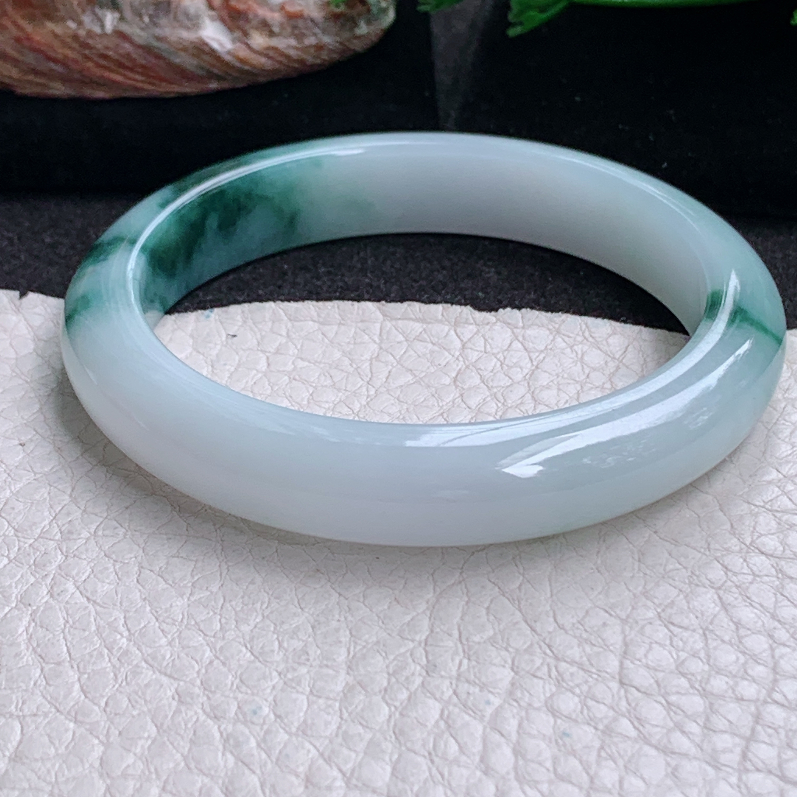 ee实拍56*11.2*7.8平安镯 天然缅甸翡翠a货冰飘花正圈玉镯子