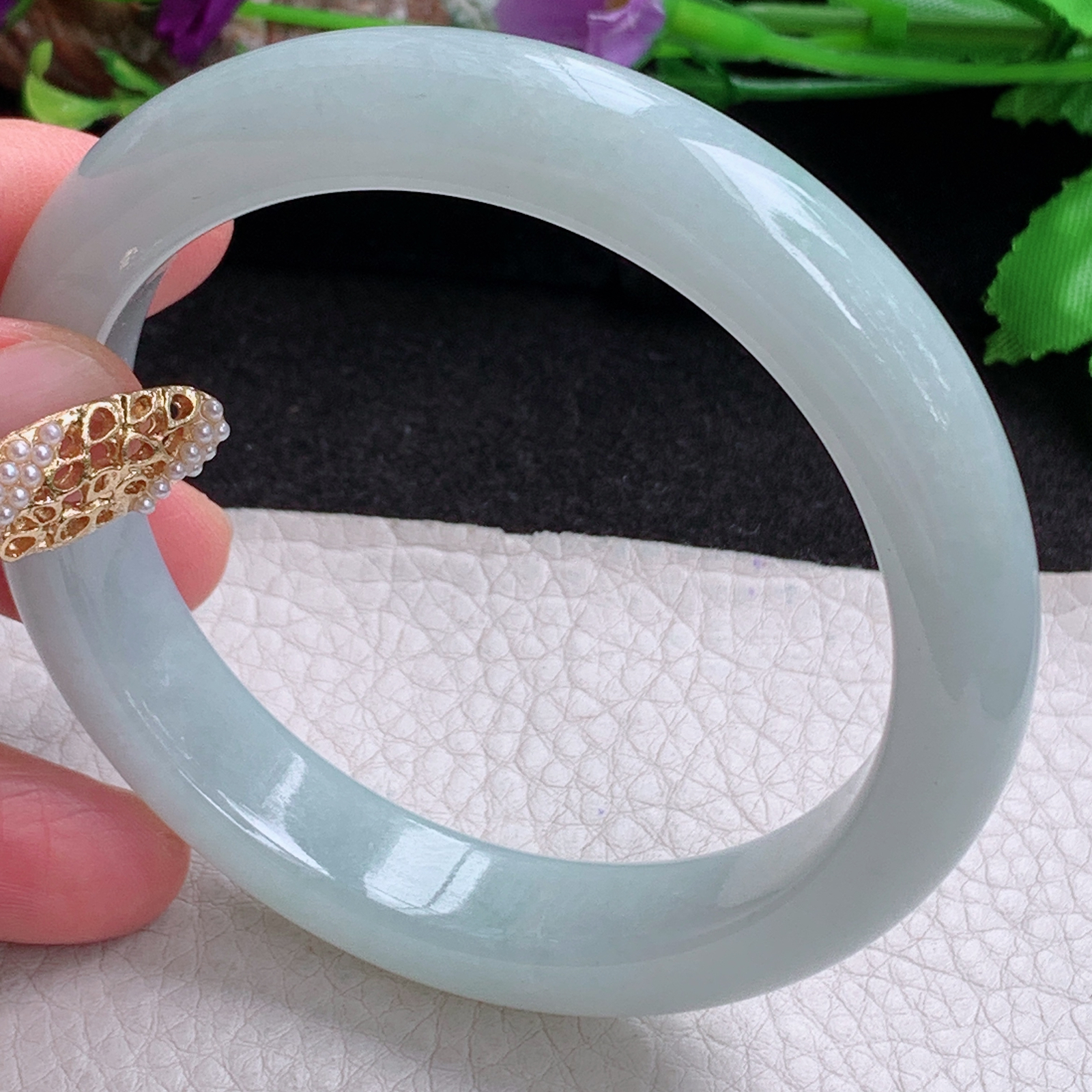 zjf大圈口60*12.5*9平安镯 天然缅甸翡翠a货手镯女款浅绿正圈玉镯子