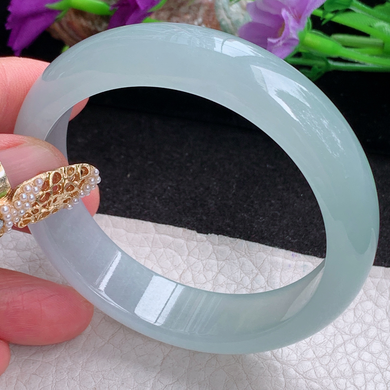 z实拍57*15.2*7.8平安镯 天然缅甸翡翠a货手镯女款冰种晴底正圈玉镯子