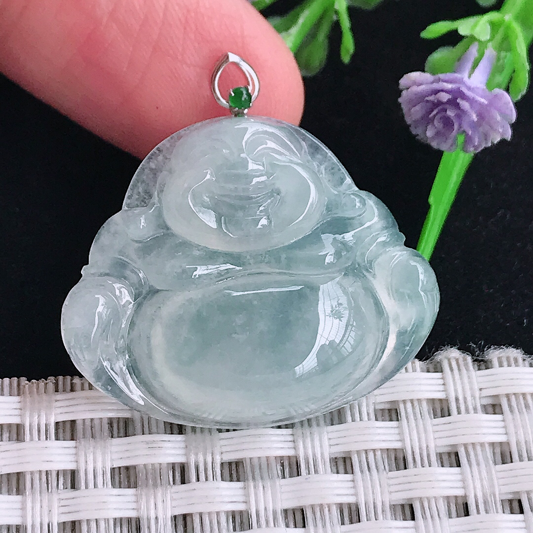 自然光24.5/29.5/6.3老坑18k金镶嵌冰种佛公吊坠翡翠玉坠挂件