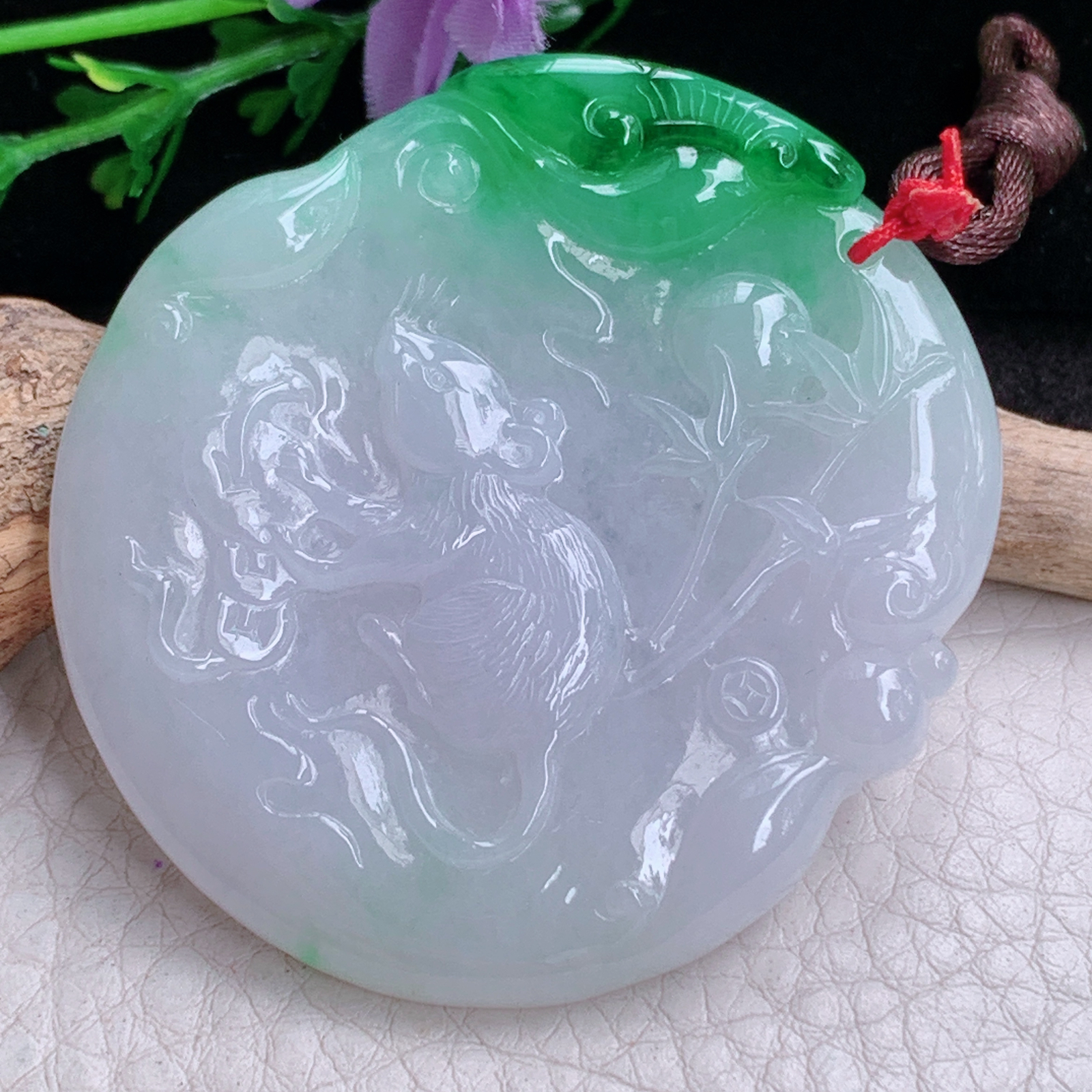 bg实拍52*48*5.3缅甸翡翠a货精雕鼠到运到 生肖鼠玉吊坠 玉挂件