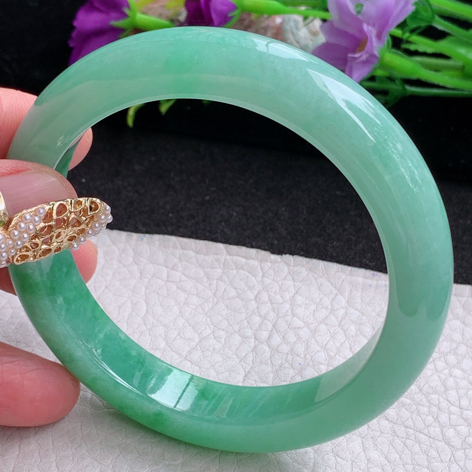 xc大圈口60*12.5*9.3平安镯 天然缅甸翡翠a货手镯辣绿厚装正圈玉镯子