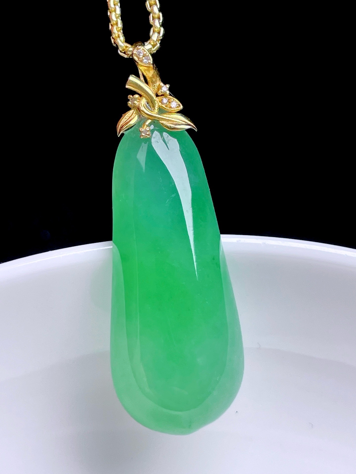 ️ 冰绿福瓜  种老水润，18k金镶嵌：35.2，裸石：29.7/12/5.7