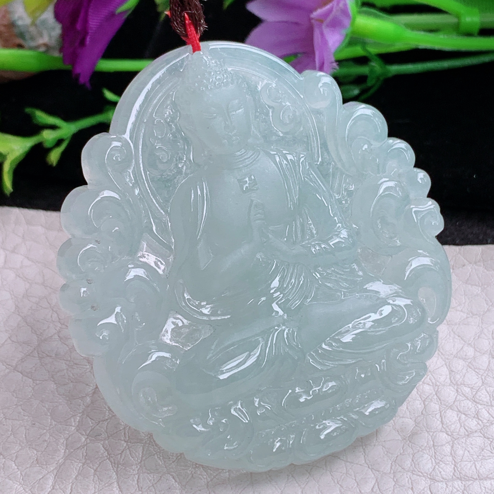 bg实拍57*53.2*8.8缅甸翡翠a货精雕冰晴厚装大日如来佛祖玉吊坠 玉挂件