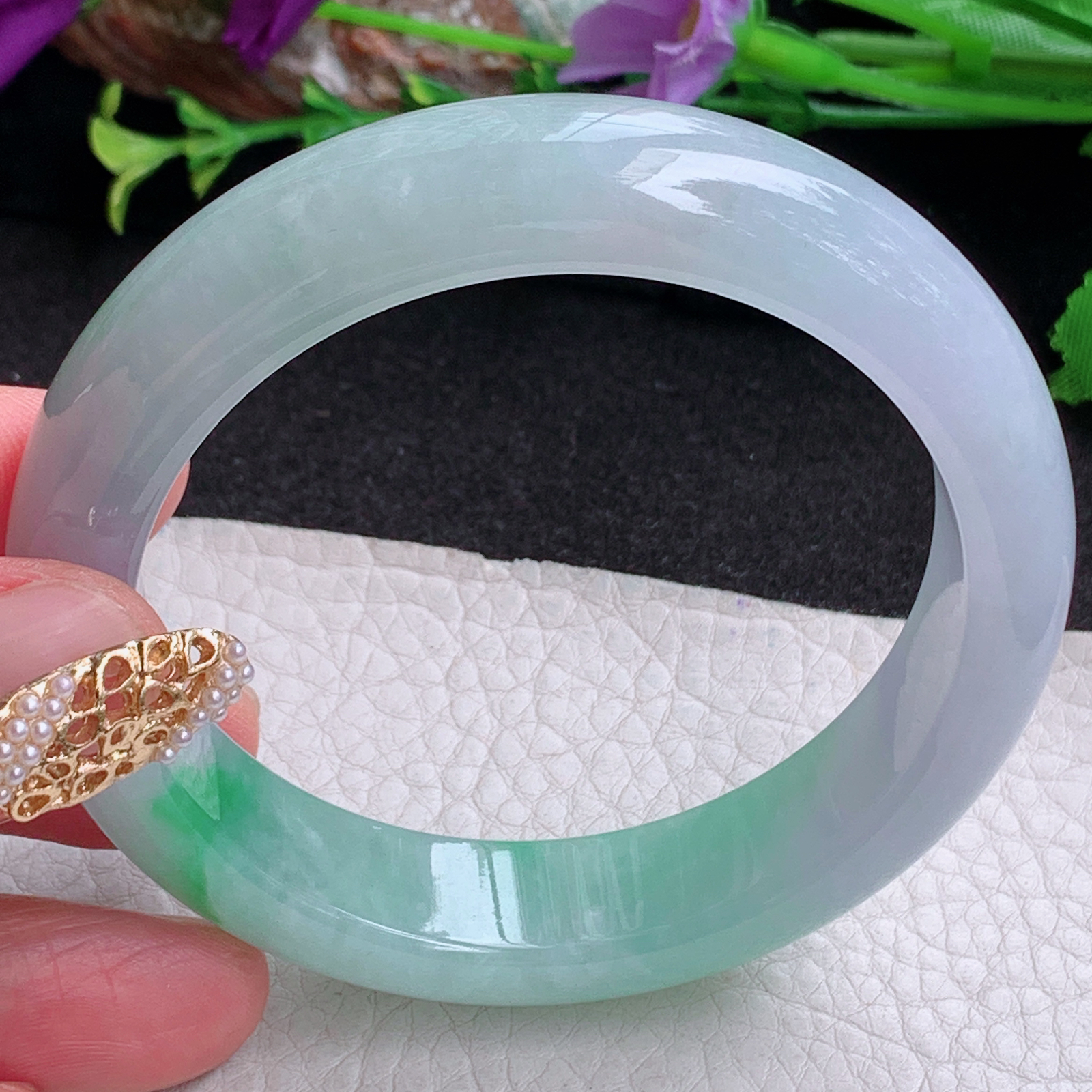 xc实拍56.5*13.8*8.6平安镯 天然缅甸翡翠a货手镯清新飘绿厚装正圈玉镯子