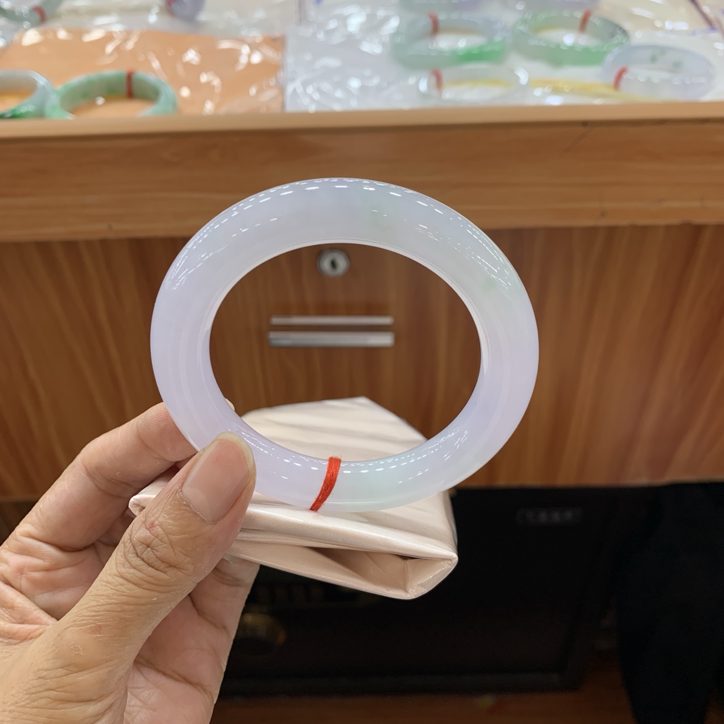 042119GX冰春彩圆条翡翠手镯57.4-11-12