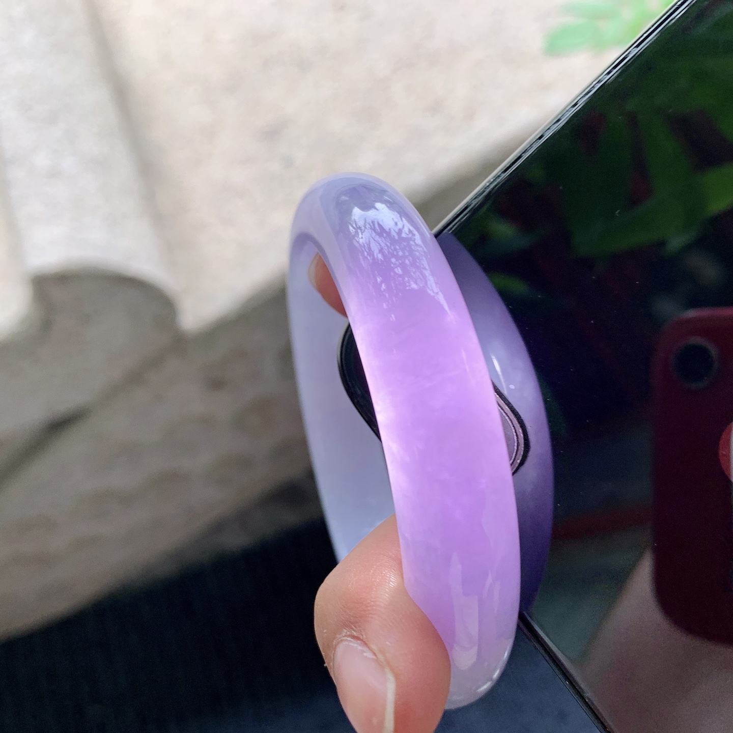 正圈58 59，圈口59/13.1/9.3，编码A1082470，描述艳紫，满紫，水润，细腻，打灯有棉线