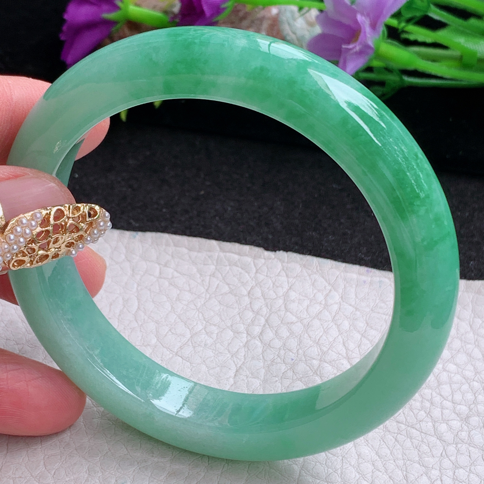 xc大圈口60*12.5*9.3平安镯 天然缅甸翡翠a货手镯辣绿厚装正圈玉镯子