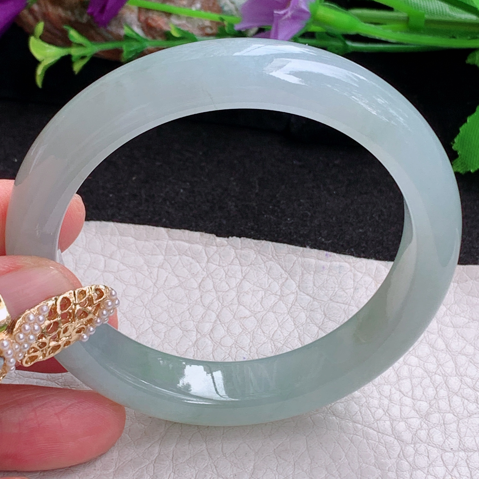 z实拍57*12.3*8.3平安镯 天然缅甸翡翠a货手镯女款晴底飘花正圈玉镯子