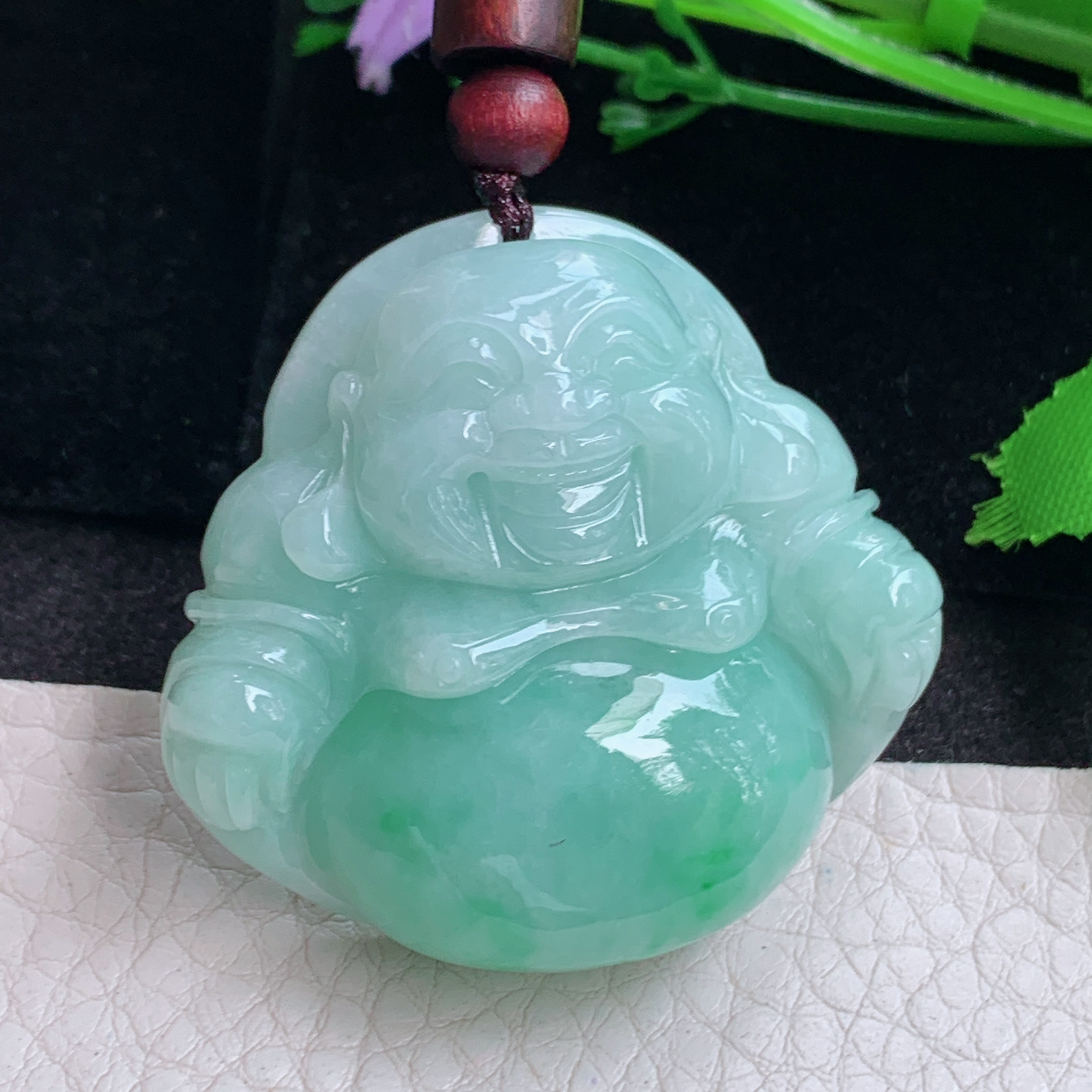 zen实拍42*43.8*12.5缅甸翡翠青绿佛公吊坠大肚弥勒佛玉坠