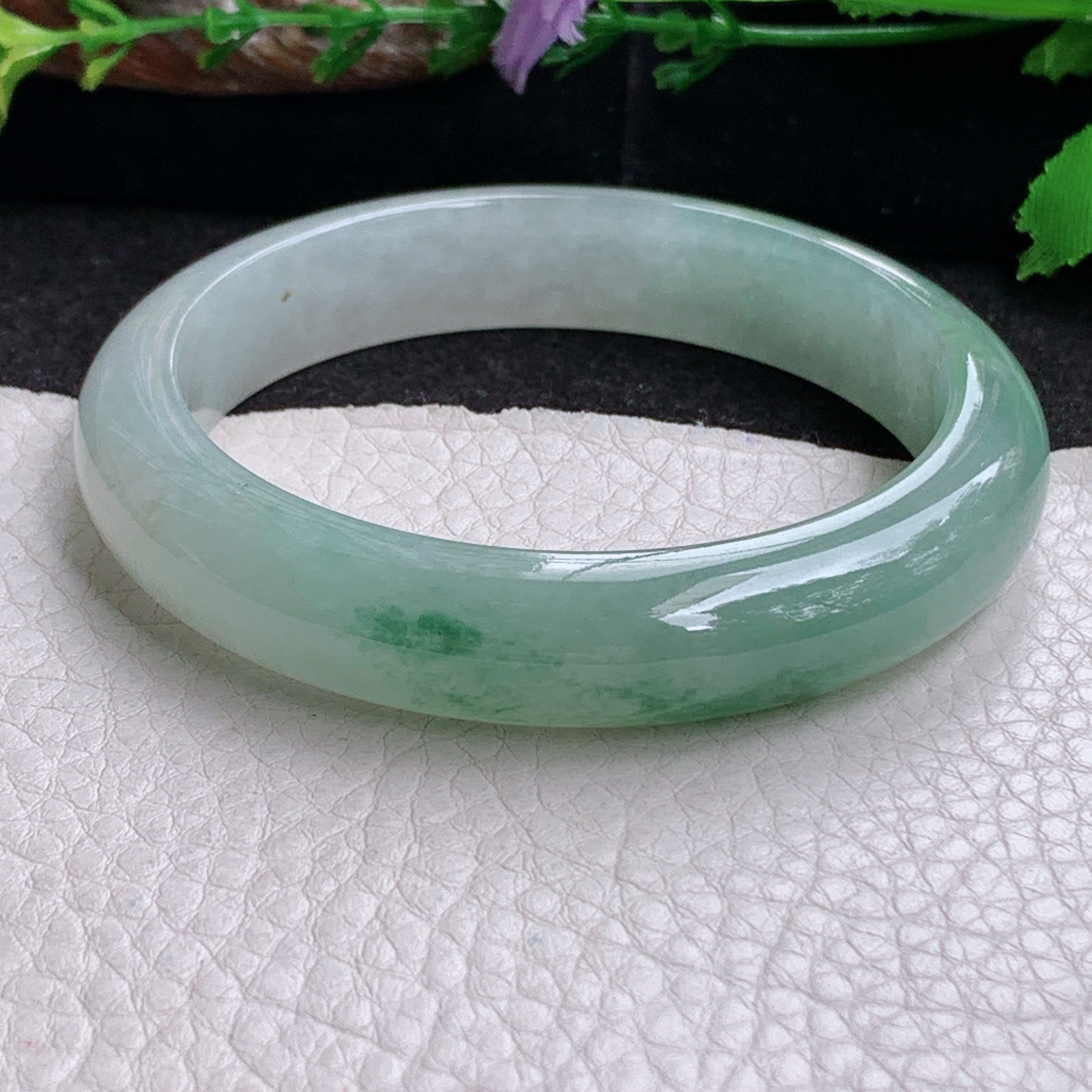 fx实拍57*12*8.3平安镯 天然缅甸翡翠a货手镯女款冰飘花正圈玉镯子