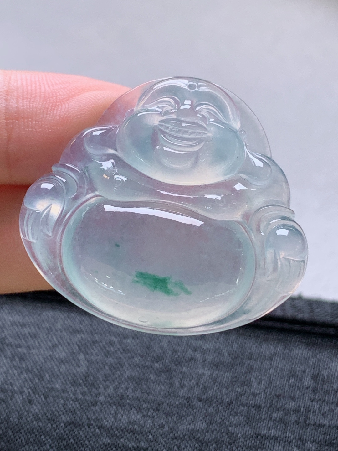 冰种飘花佛公，无裂通透细腻，裸石33.1-35.5-6.5