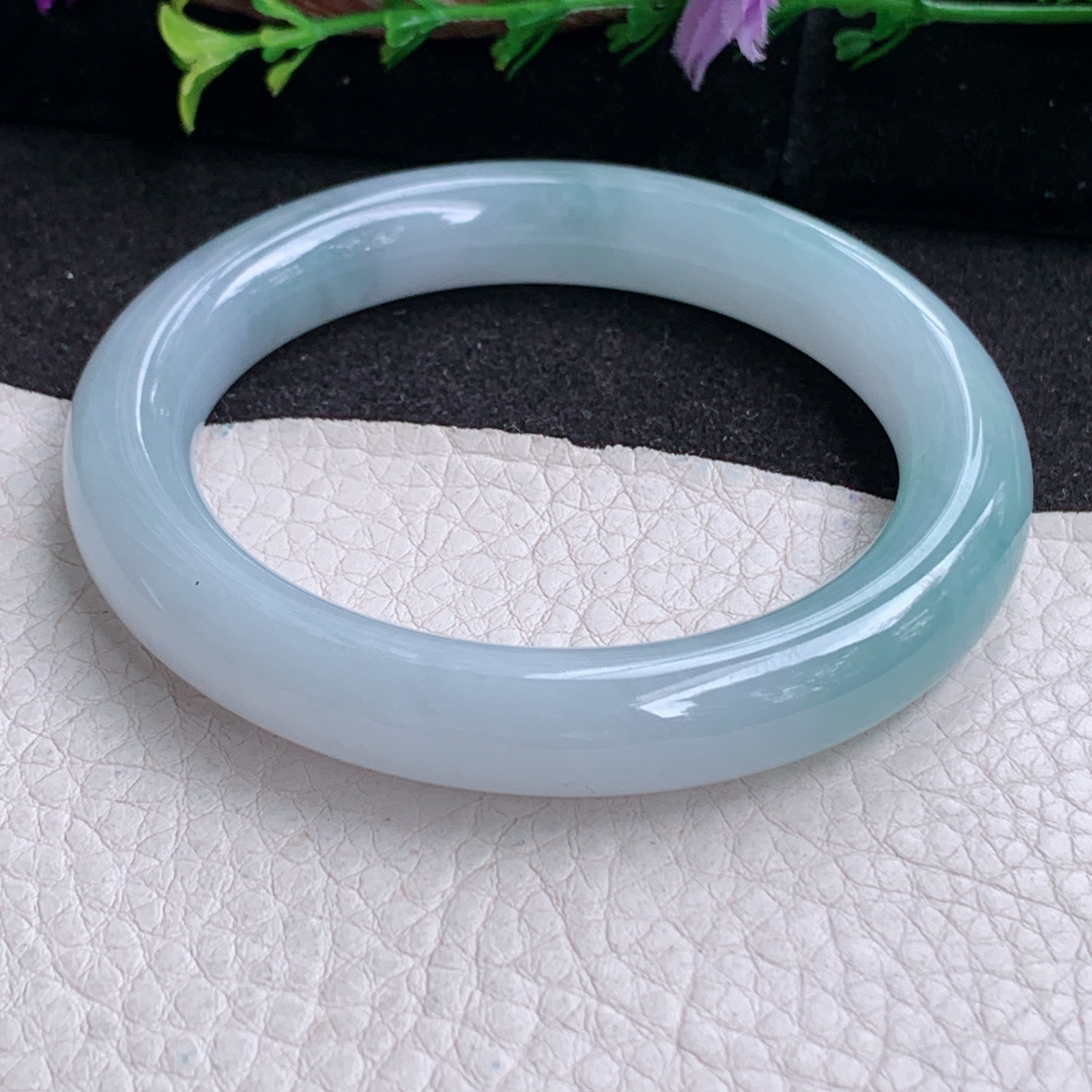 xc实拍54*10.3*9.7美人镯 天然缅甸翡翠a货手镯蓝韵飘花圆条玉镯子