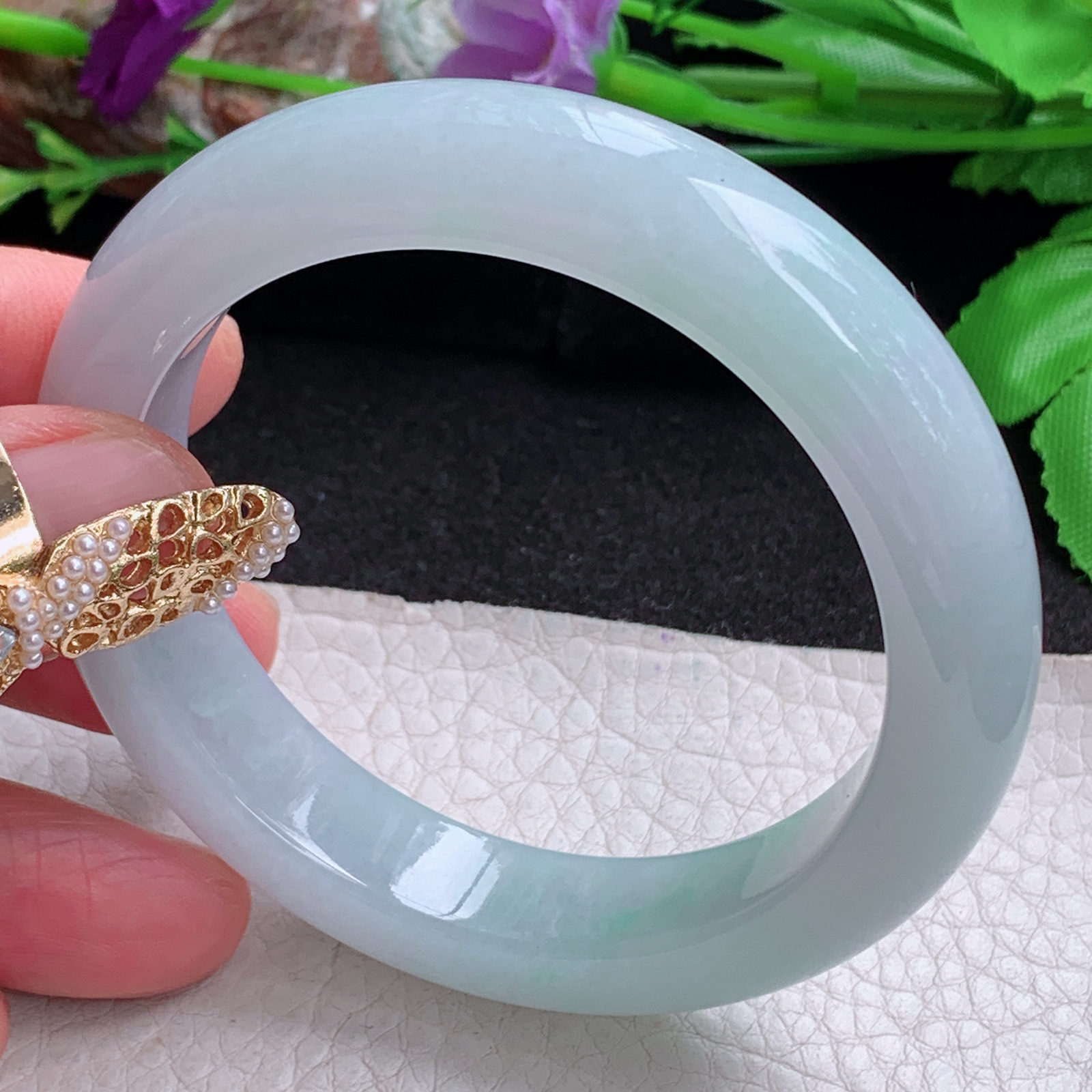 fx实拍54*12.5*9平安镯 天然缅甸翡翠a货手镯女款冰润飘绿正圈玉镯子