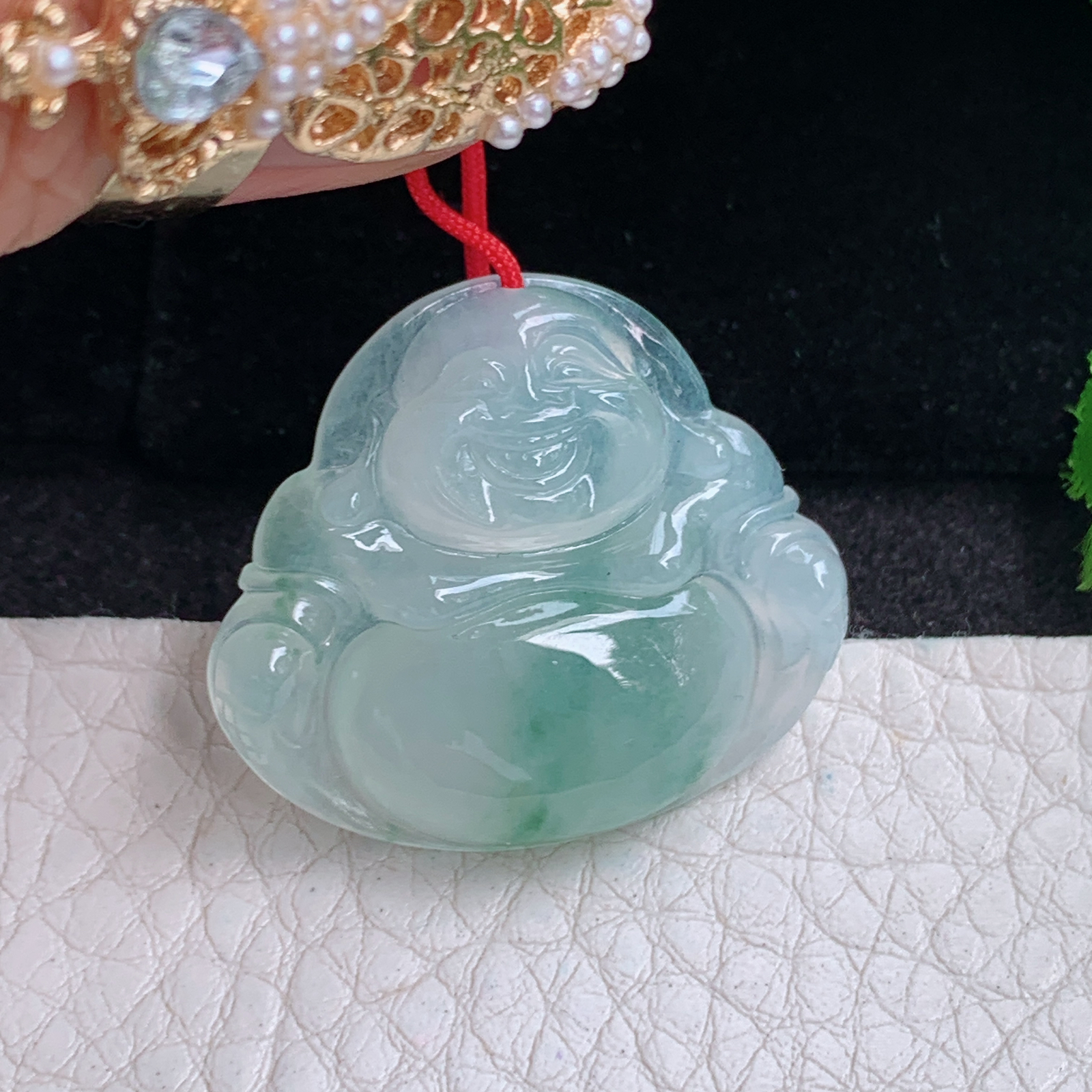 zen实拍26.8*30.3*5缅甸翡翠冰透飘花佛公吊坠弥勒佛玉坠