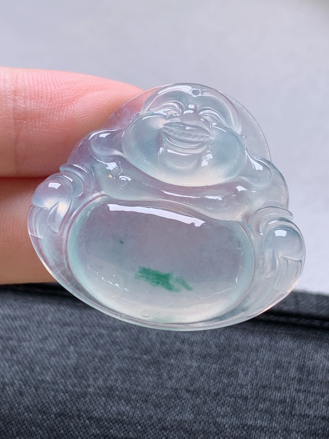 冰种飘花佛公，无裂通透细腻，裸石33.1-35.5-6.5