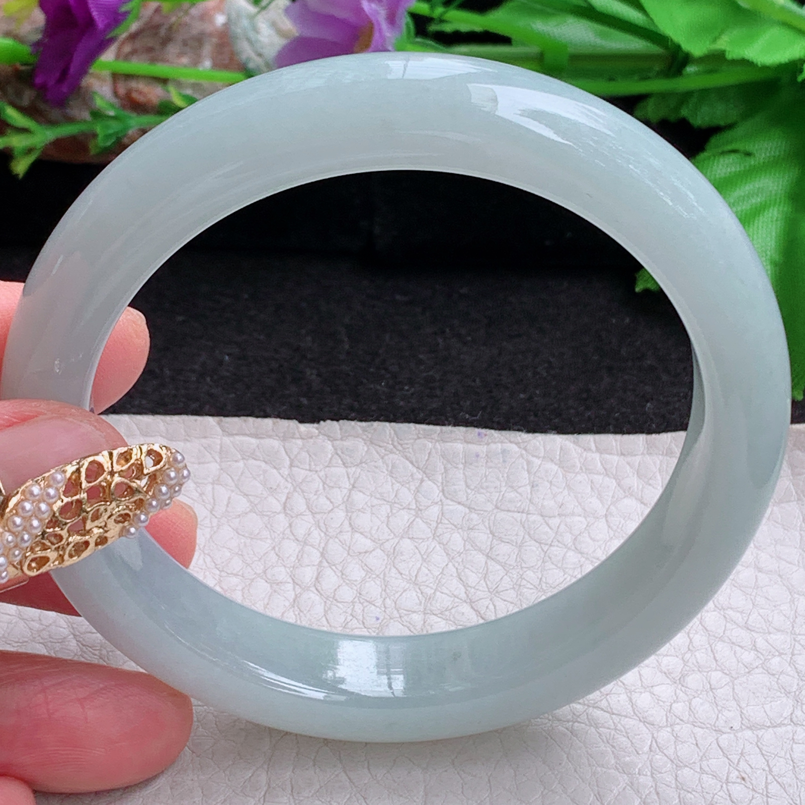 zjf大圈口60*12.5*9平安镯 天然缅甸翡翠a货手镯女款浅绿正圈玉镯子