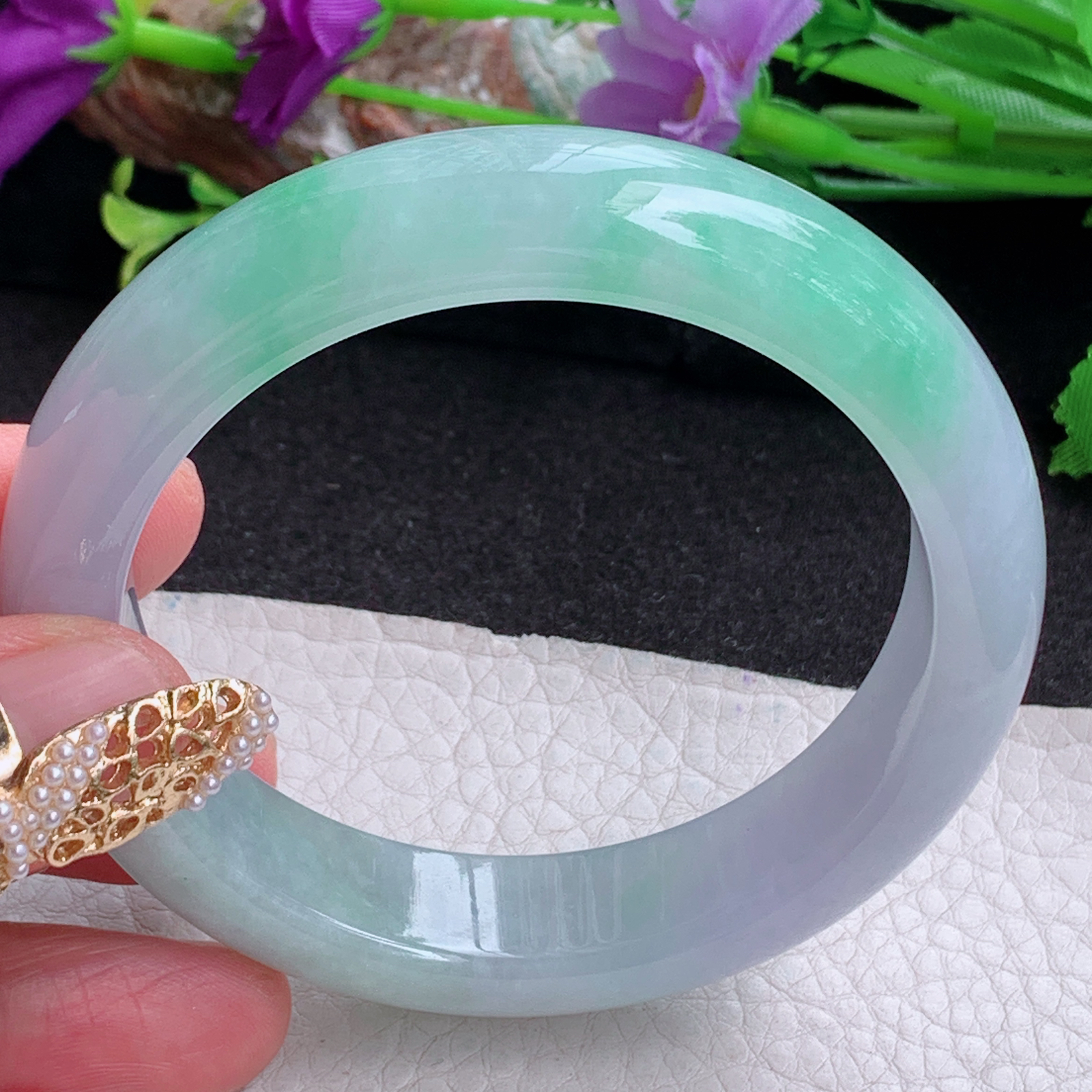 xc实拍56.5*13.8*8.6平安镯 天然缅甸翡翠a货手镯清新飘绿厚装正圈玉镯子